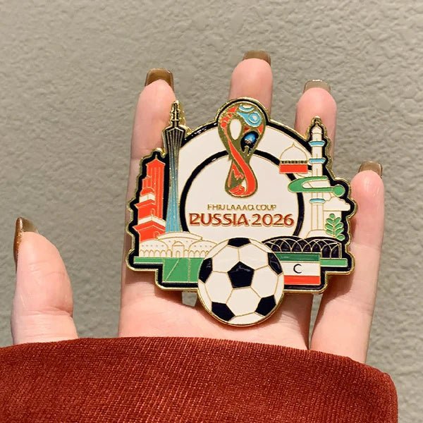 Hard Enamel World Cup Commemorative Brooch Set, 2026 Russia Football Landmark Collectible Lapel Pins, 2-Pack Metal Enamel Soccer Pin Badges