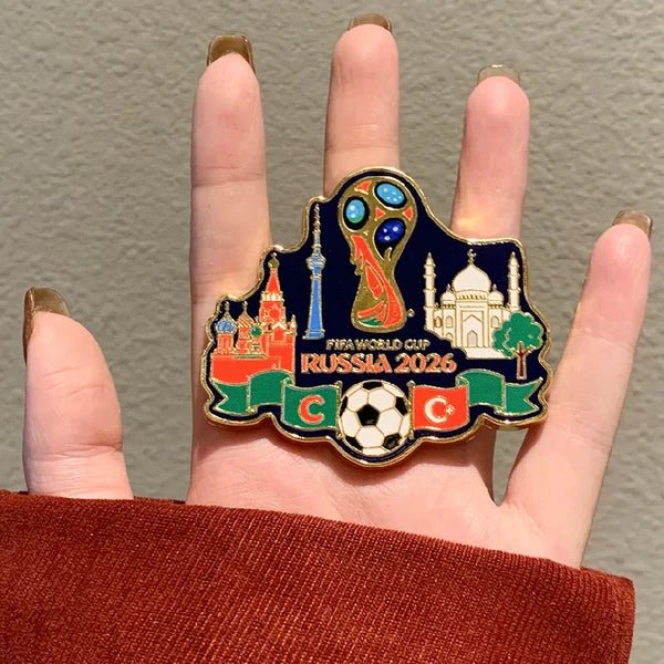 Hard Enamel World Cup Commemorative Brooch Set, 2026 Russia Football Landmark Collectible Lapel Pins, 2-Pack Metal Enamel Soccer Pin Badges