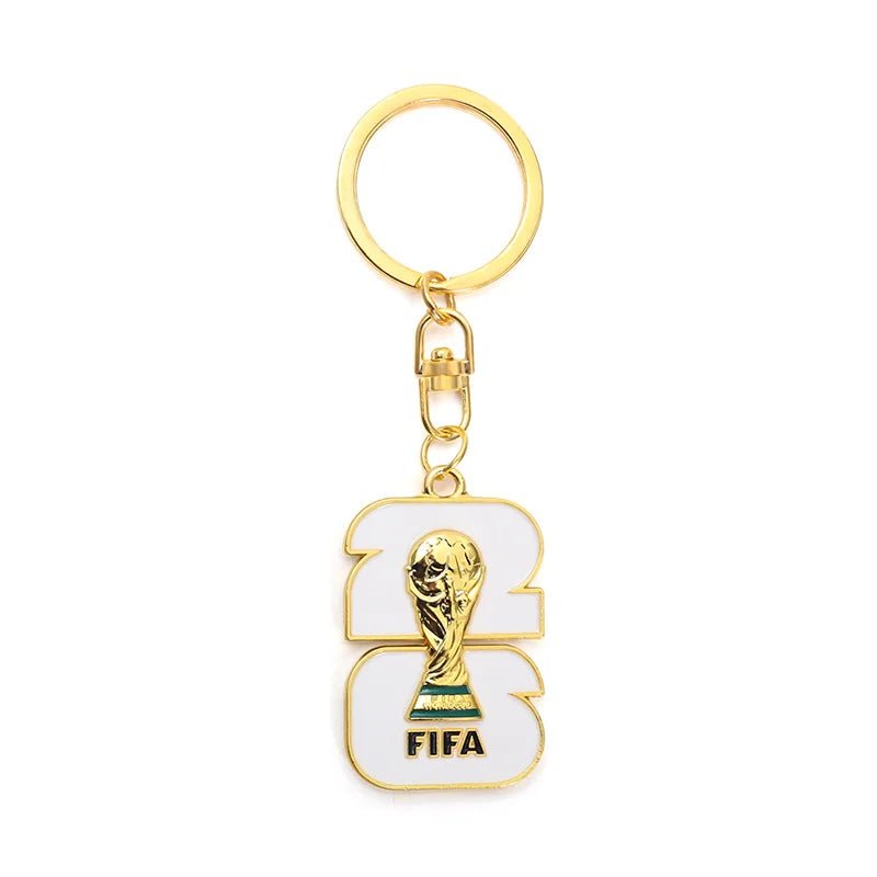 White 2026 FIFA World Cup Metal Enamel Keychain, Gold Plated Soccer Trophy Collectible Key Ring