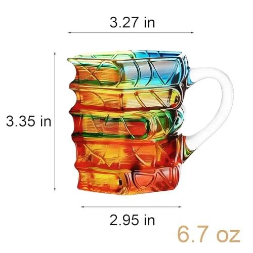 3D Painted Book Coffee Mug Glass Stained - Color Book Stack Design Literary Gift PrintToucan - PrintToucanChrismas Gift
