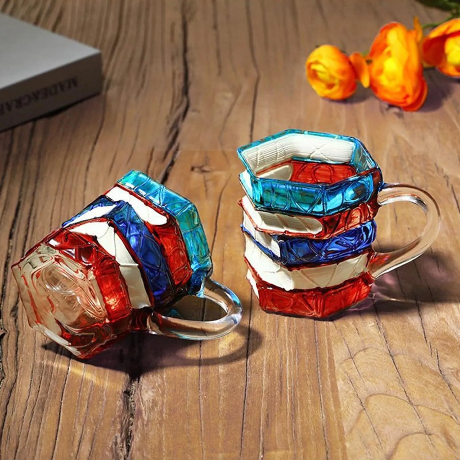 3D Painted Book Coffee Mug Glass Stained - Color Book Stack Design Literary Gift PrintToucan - PrintToucanChrismas Gift