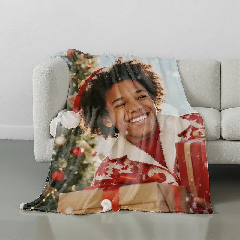 Custom Blankets Flanne with PhotoUpload for Christmas PrintToucan