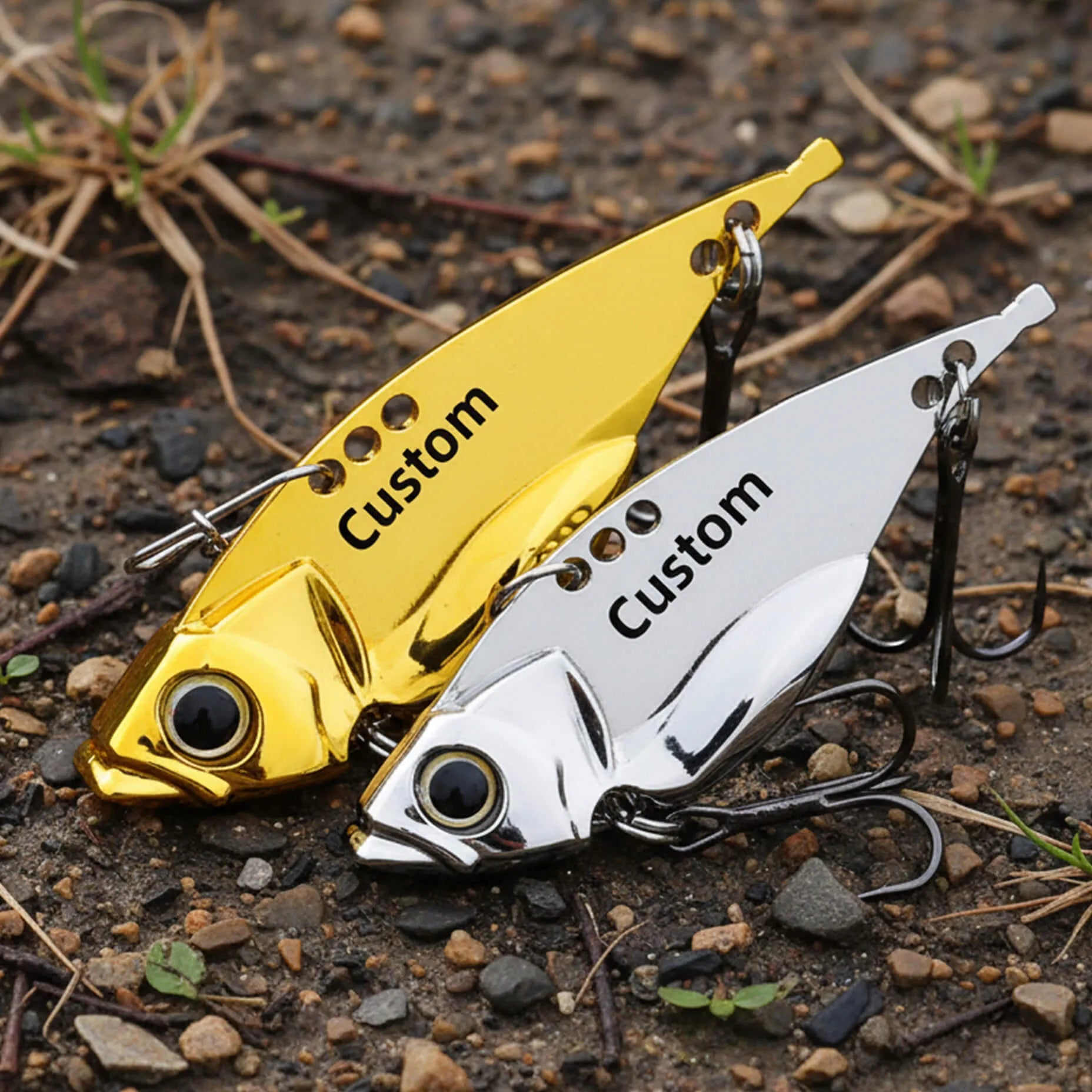 Custom Sinking Zinc Alloy VIB Fishing Lure with Sharp Treble Hooks – Personalized Text Valentine’s Day Fishing Gift for Anglers | PrintToucan