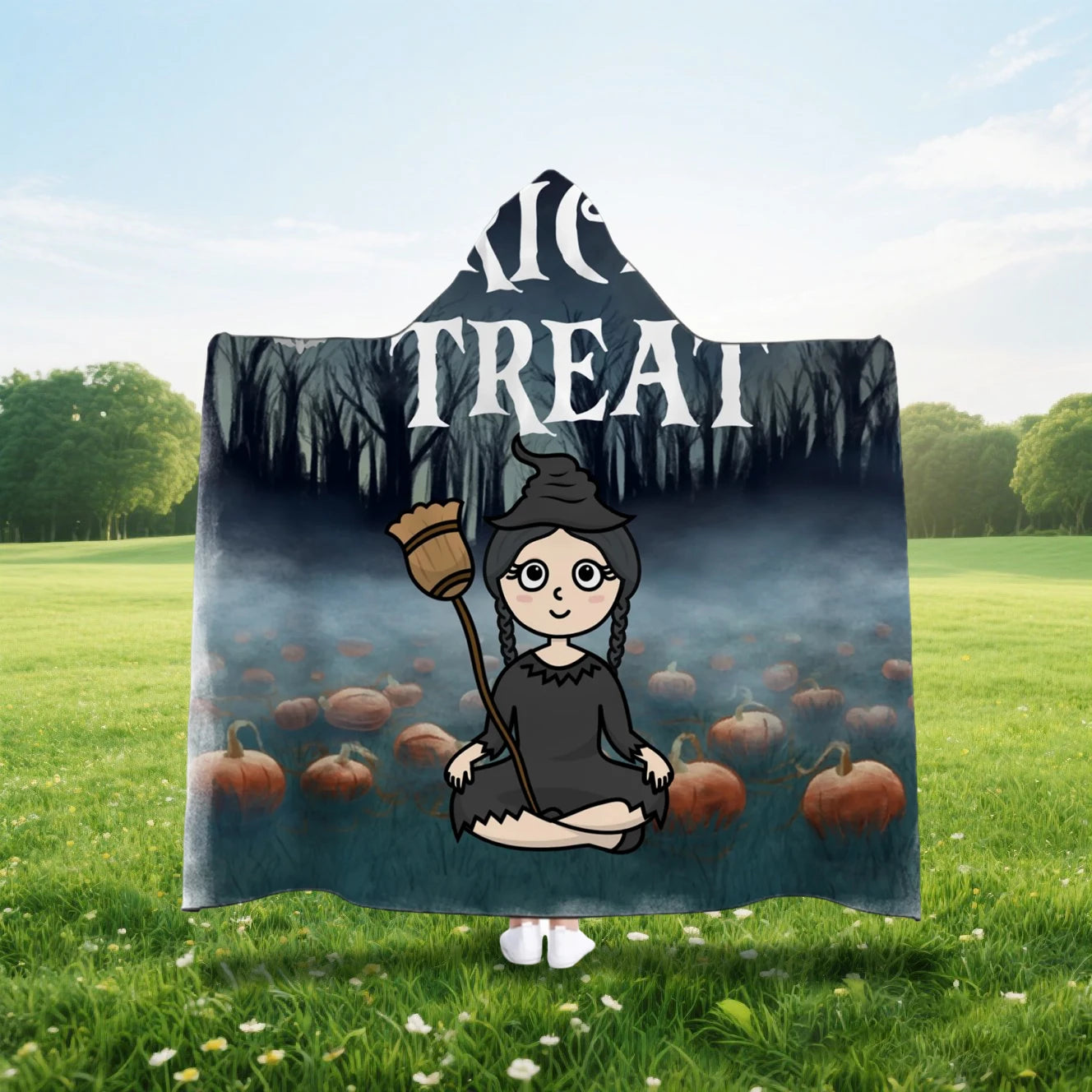 Custom Hooded Blanket – Personalized Halloween Kids Family Design with Names & Costumes