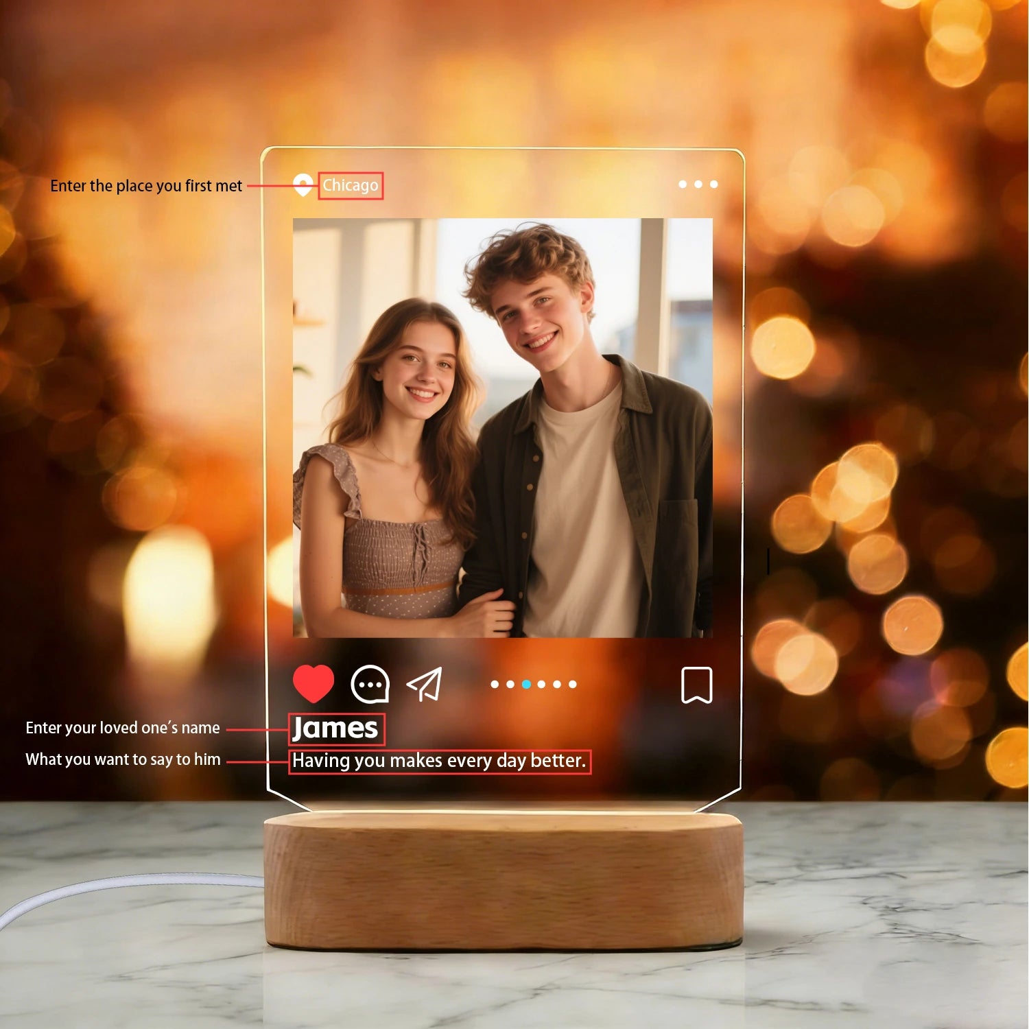 Custom Instagram Post-Style Night Light Valentine’s Day Acrylic Photo Text Personalized PrintToucan