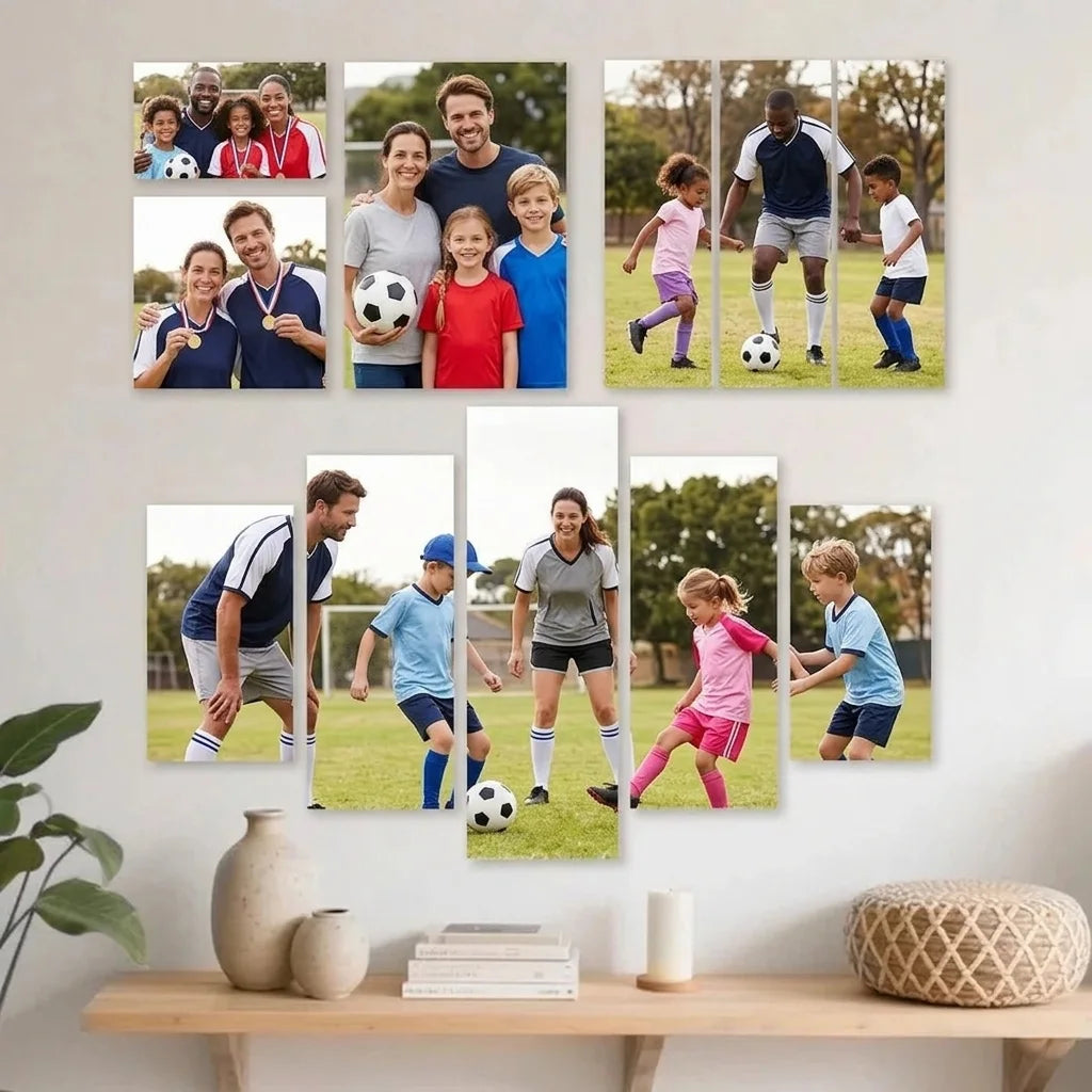 Custom World Cup family football photo canvas wall art set, personalized soccer family prints for game day decor