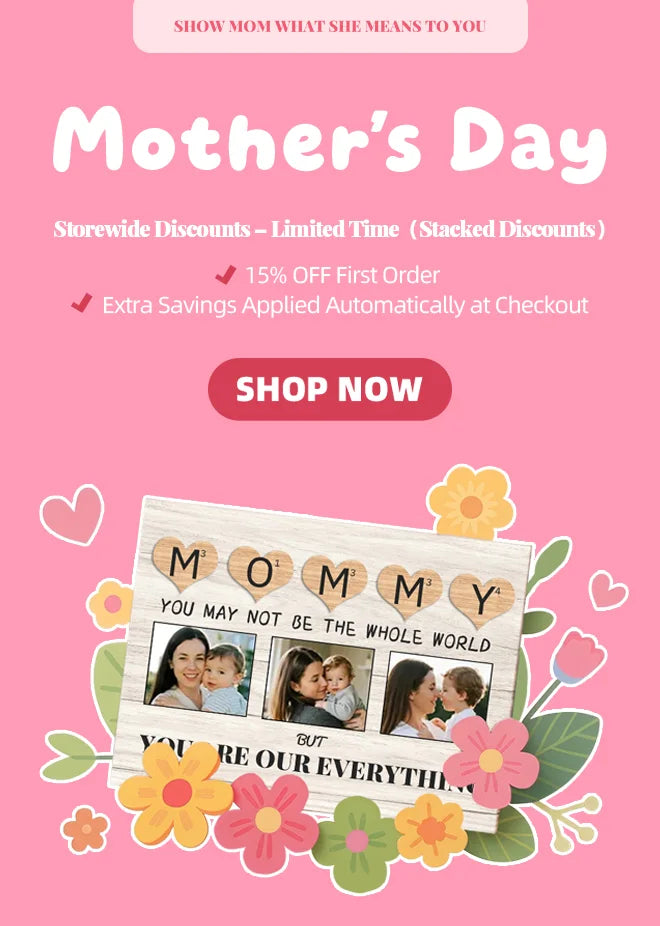 PrintToucan Personalized MOMMY Photo Canvas Wall Art - Custom Family Photo Print with Heart Letters, Perfect Mother's Day Gift