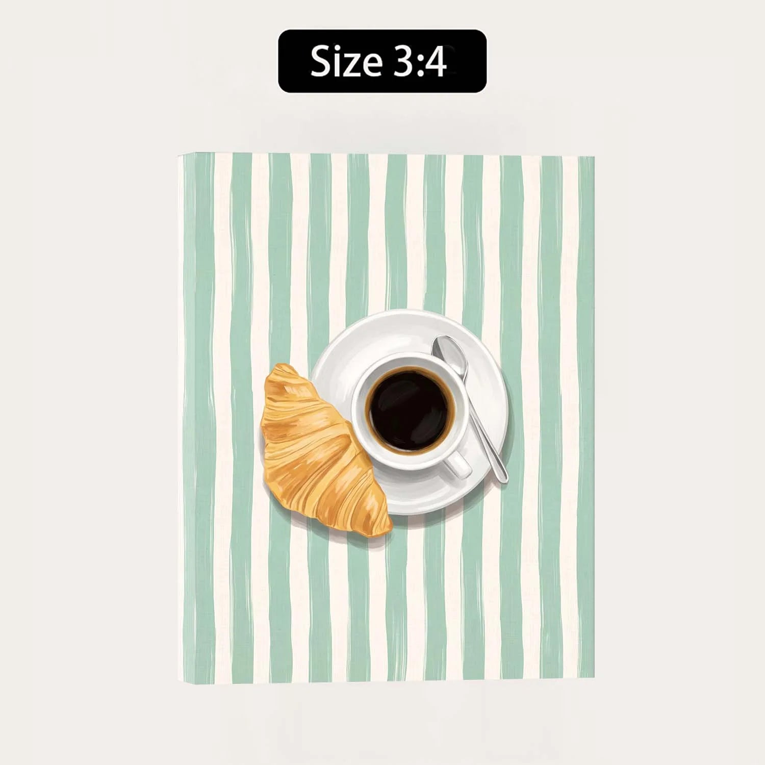 Croissant & Espresso French Café Canvas Wall Art – Minimalist Coffee Shop Décor | PrintToucan
