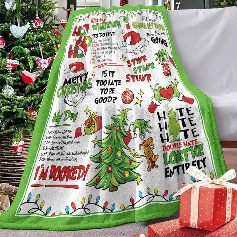Blanket 350g Flannel Funny Christmas Tree Green Theme Sofa Bedding Winter Thick American Made PrintToucan - PrintToucanBlankets150cm x 200cm/60"x80"