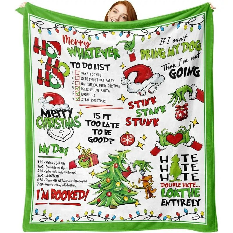 Blanket 350g Flannel Funny Christmas Tree Green Theme Sofa Bedding Winter Thick American Made PrintToucan - PrintToucanBlankets150cm x 200cm/60"x80"