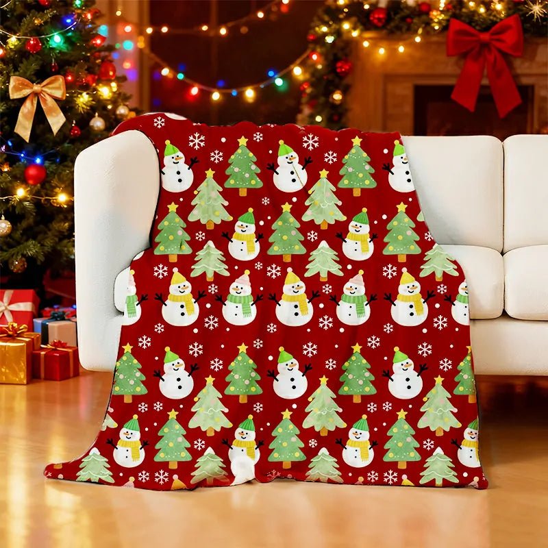 Blanket 350g Flannel Snowman Pattern Christmas Home Decor Gift Winter Thickened Made in USA PrintToucan - PrintToucanBlankets150cm x 200cm/60"x80"