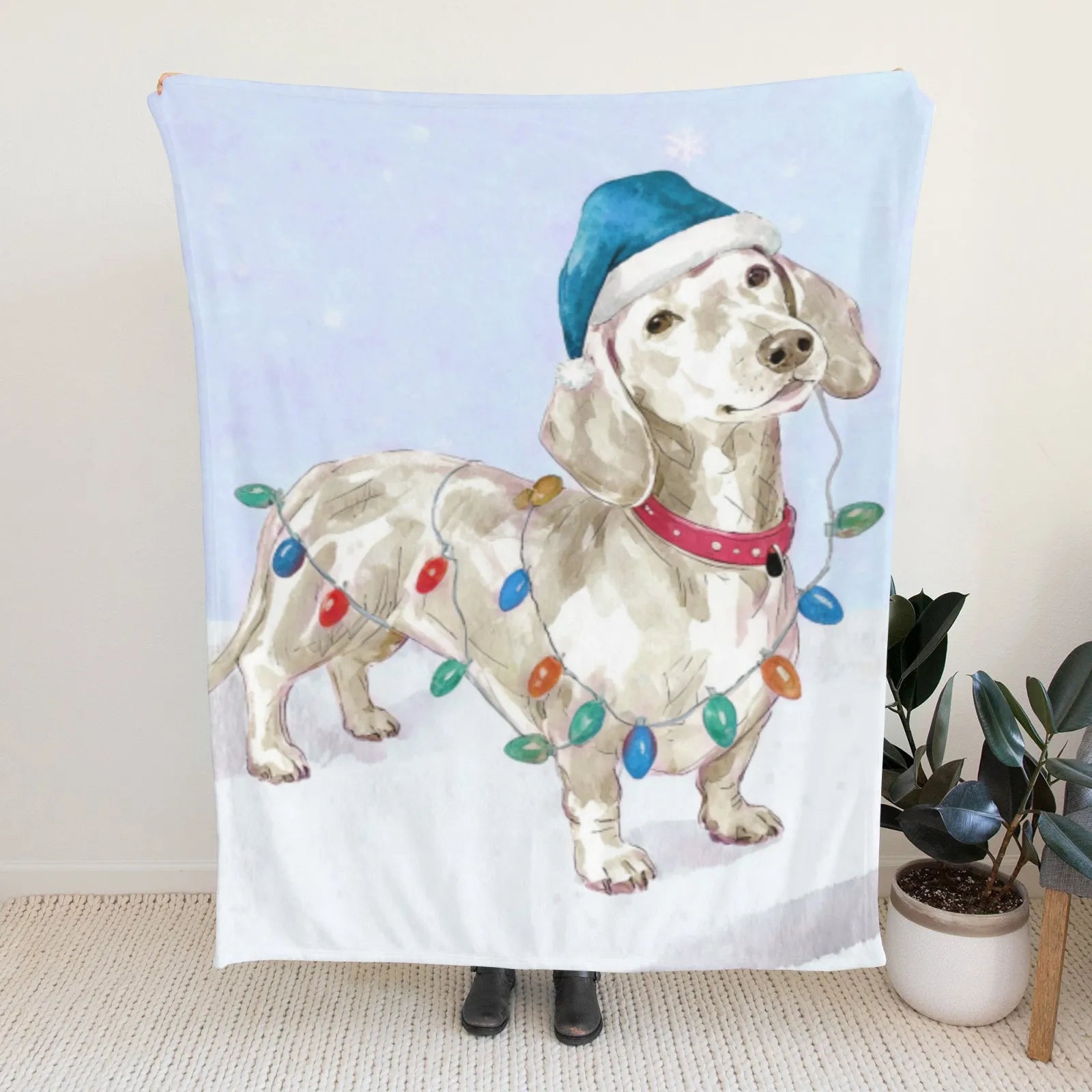 Blankets 1150g Flannel Christmas Dachshund Snow Scene Holiday Decor Weighted Blanket Baby Blanket PrintToucan - PrintToucanChrismas Gift150cm x 200cm/60"x80"