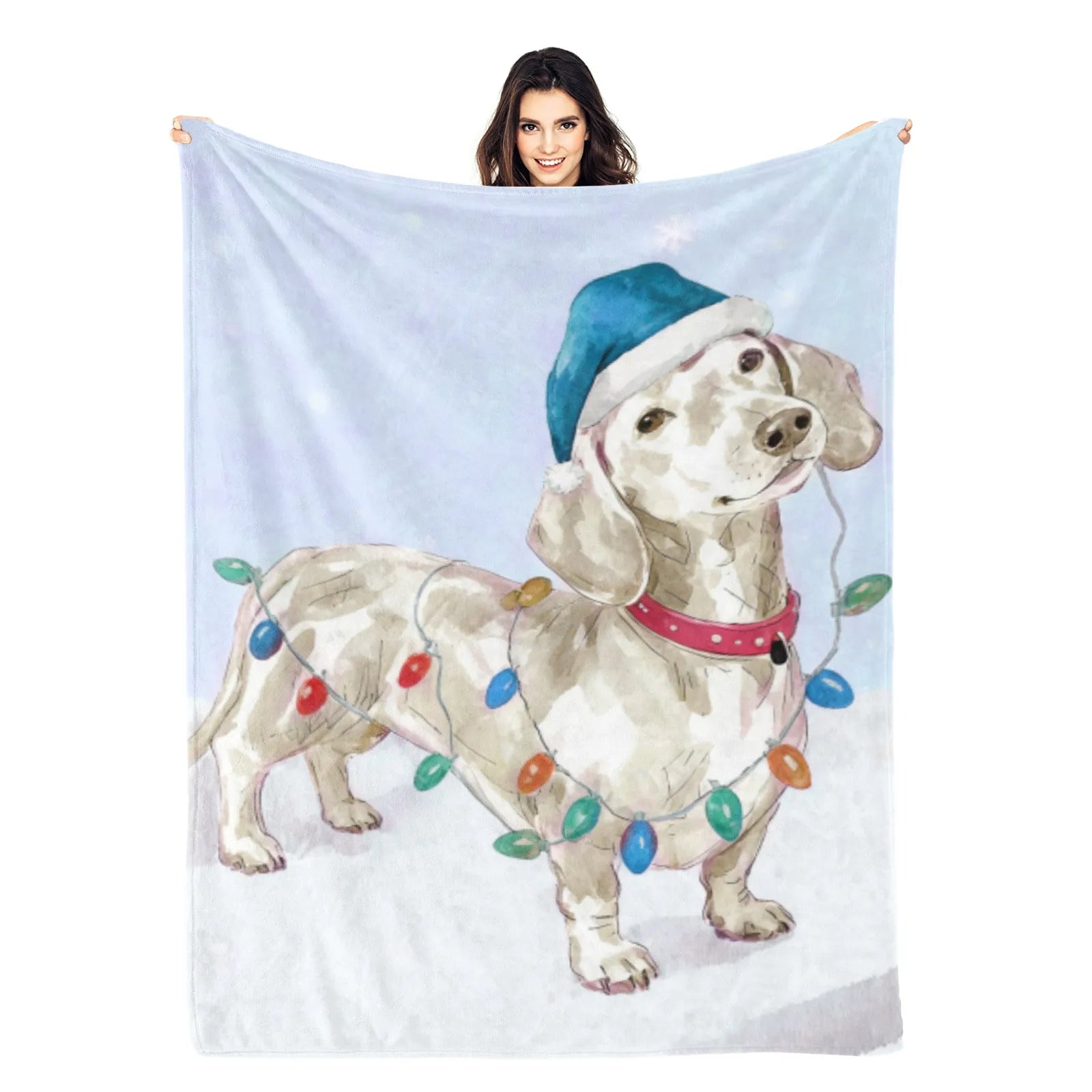 Blankets 1150g Flannel Christmas Dachshund Snow Scene Holiday Decor Weighted Blanket Baby Blanket PrintToucan - PrintToucanChrismas Gift150cm x 200cm/60"x80"
