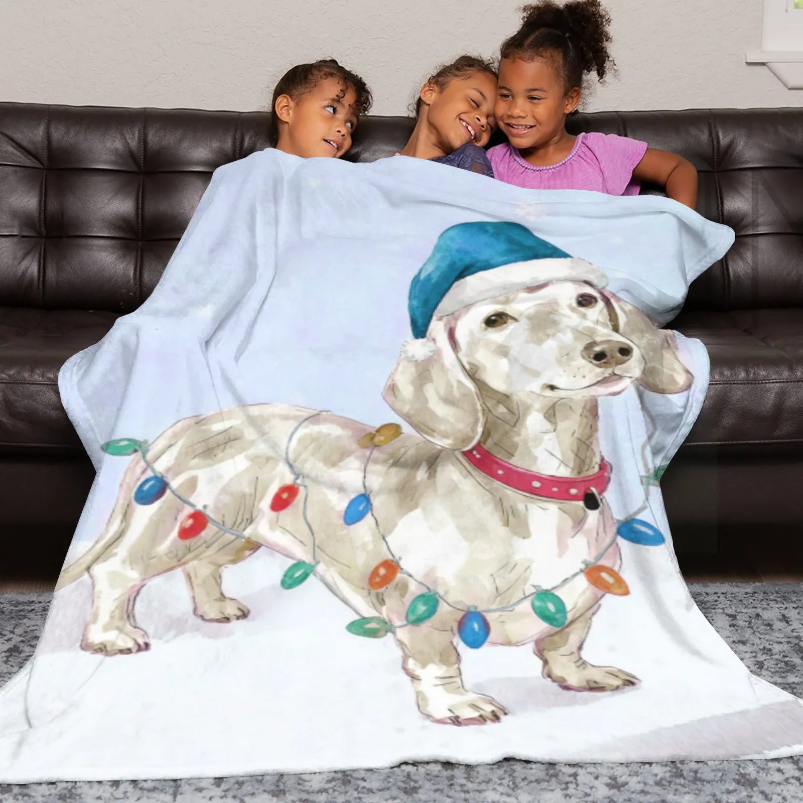 Blankets 1150g Flannel Christmas Dachshund Snow Scene Holiday Decor Weighted Blanket Baby Blanket PrintToucan - PrintToucanChrismas Gift150cm x 200cm/60"x80"