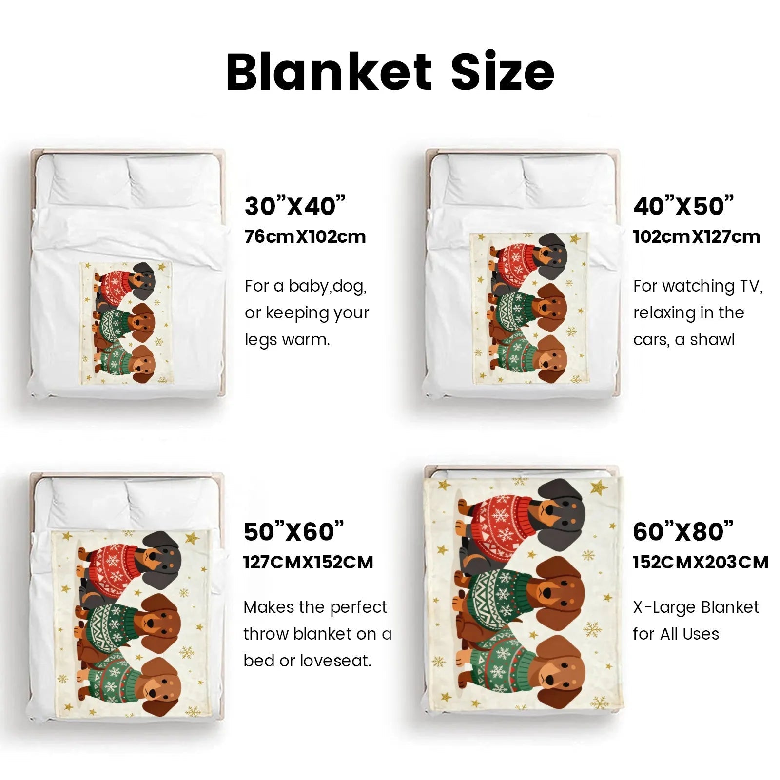 Blankets 1150g Flannel Christmas Dachshund Sweater Design for Holiday Home Décor Weighted Blanket Baby Blanket | PrintToucan - PrintToucanChrismas Gift150cm x 200cm/60"x80"