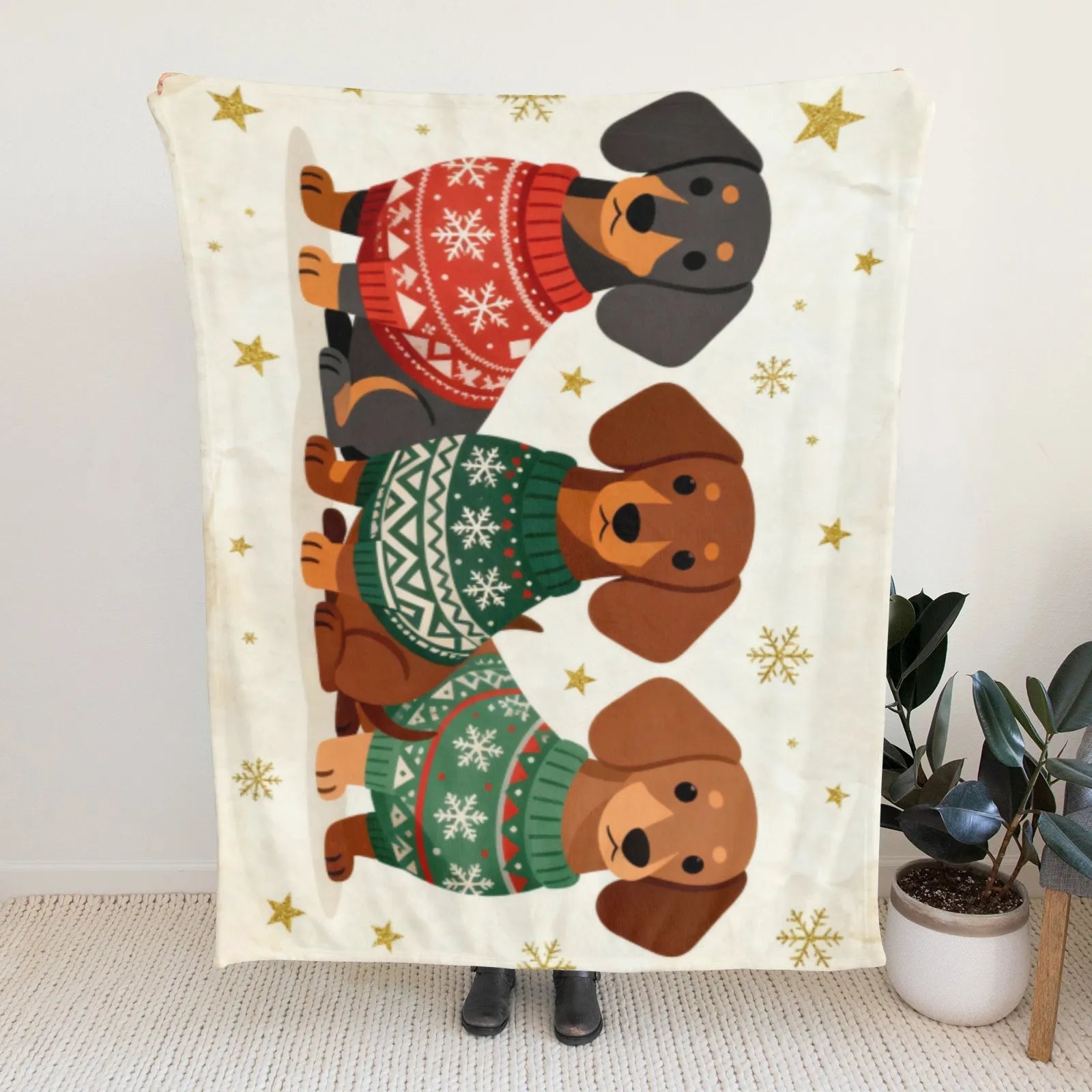 Blankets 1150g Flannel Christmas Dachshund Sweater Design for Holiday Home Décor Weighted Blanket Baby Blanket | PrintToucan - PrintToucanChrismas Gift150cm x 200cm/60"x80"