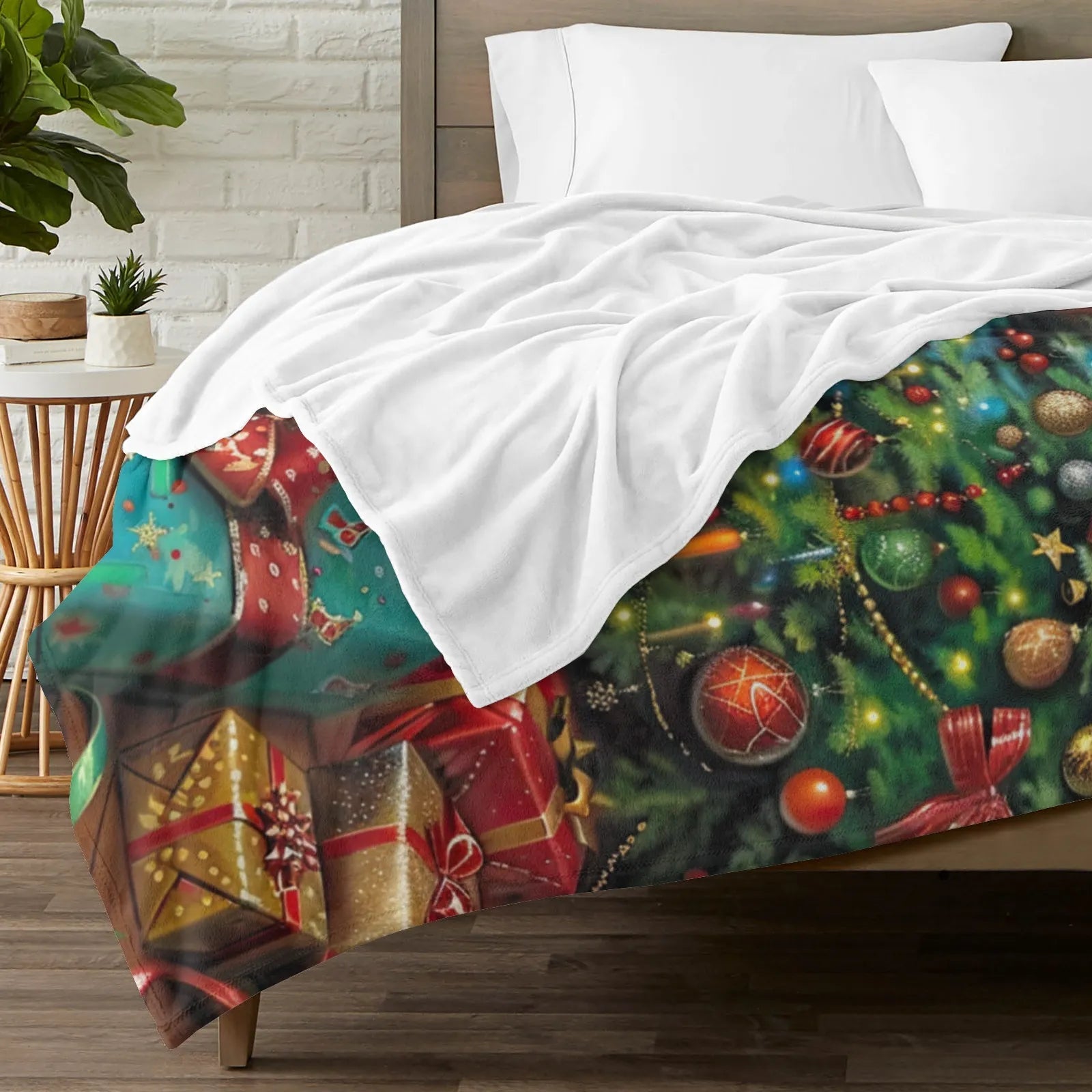 Blankets 1150g Flannel Christmas Golden Retriever With Santa Hat Holiday Fireplace Scene Weighted Baby Blankets PrintToucan - PrintToucanChrismas Gift150cm x 200cm/60"x80"