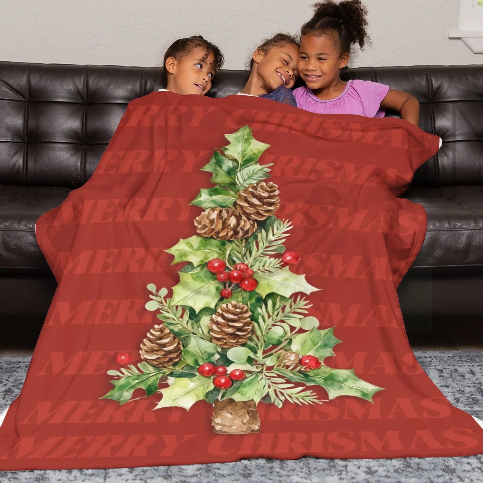 Blankets 1150g Flannel Christmas Holly Tree Red Pattern Weighted Baby Blanket Holiday Home Decor PrintToucan - PrintToucanChrismas Gift150cm x 200cm/60"x80"