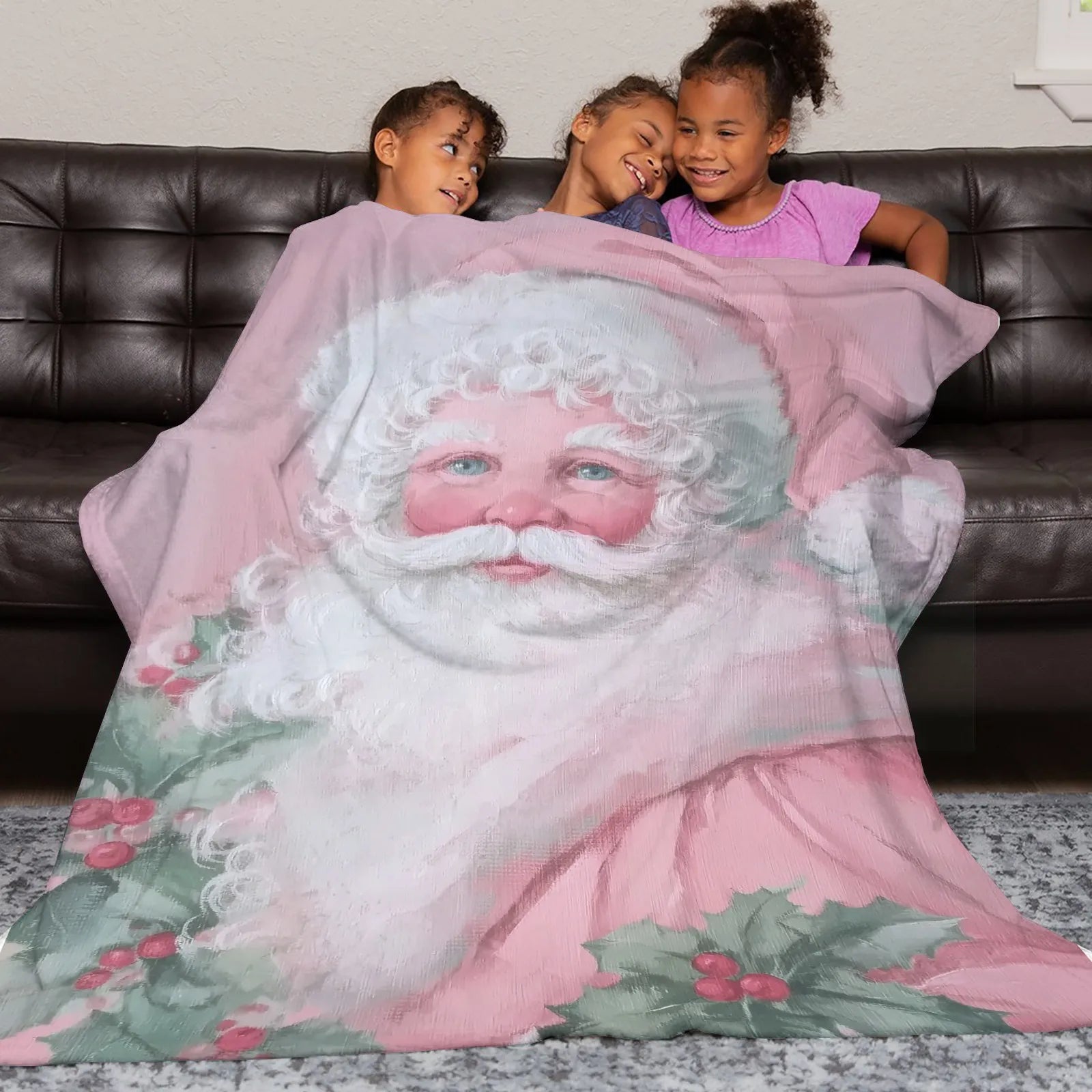 Blankets 1150g Flannel Christmas Pink Santa Sweet Holiday Style Weighted Baby Blankets Home Decor PrintToucan - PrintToucanChrismas Gift150cm x 200cm/60"x80"
