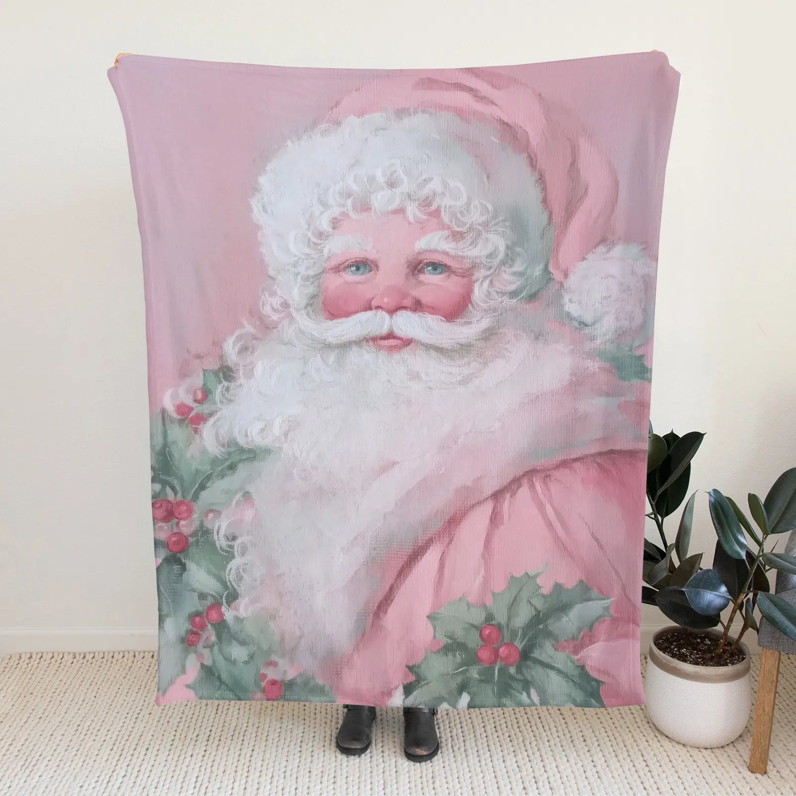 Blankets 1150g Flannel Christmas Pink Santa Sweet Holiday Style Weighted Baby Blankets Home Decor PrintToucan - PrintToucanChrismas Gift150cm x 200cm/60"x80"