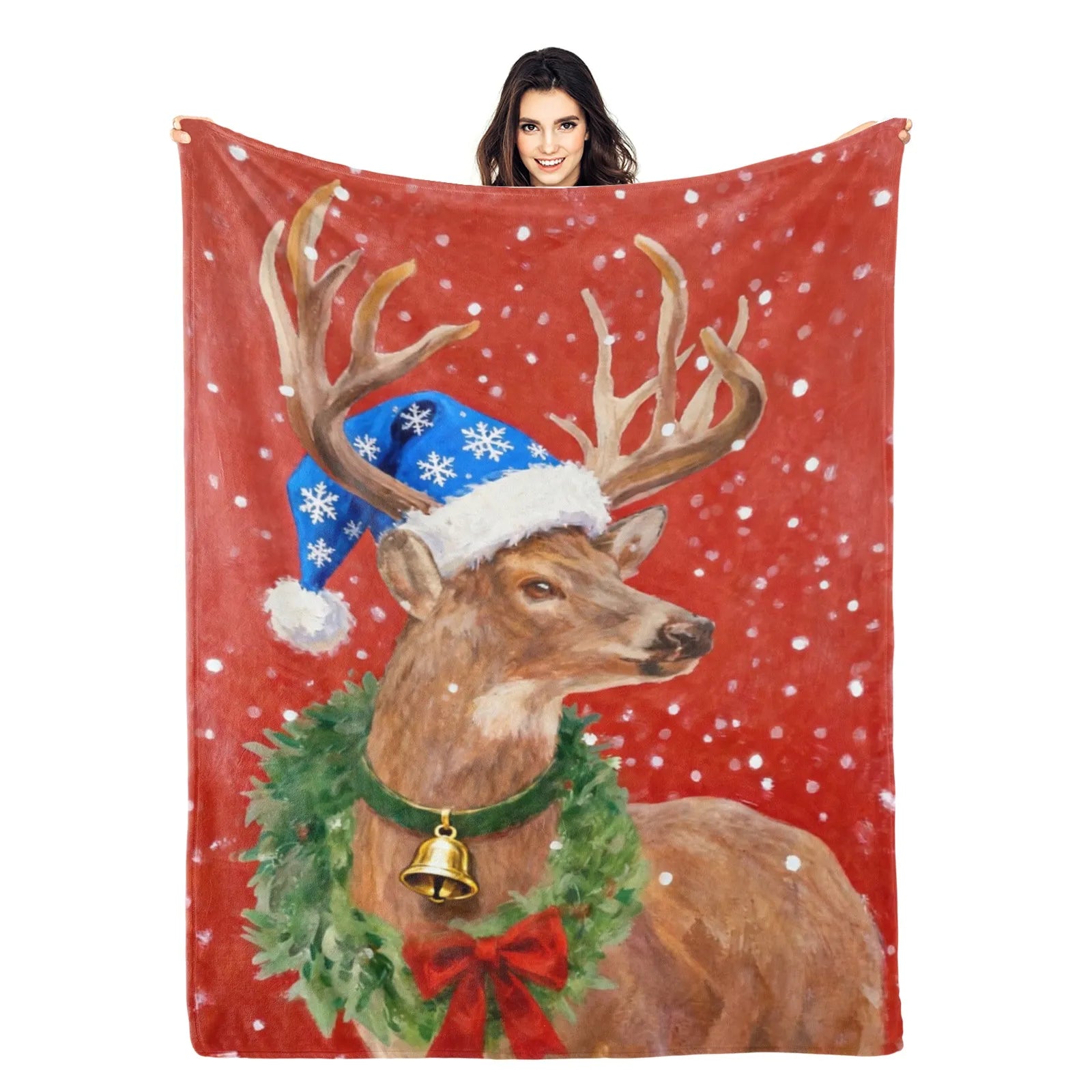 Blankets 1150g Flannel Christmas Reindeer Cozy Throws Weighted Blanket Baby Blanket Holiday Decor PrintToucan - PrintToucanChrismas Gift150cm x 200cm/60"x80"