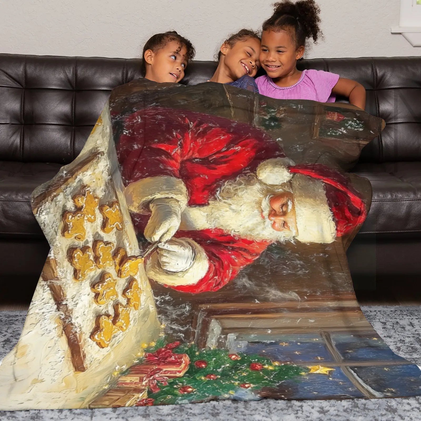 Blankets 1150g Flannel Christmas Santa Gingerbread Oil Painting Style Weighted Baby Blankets Home Decor PrintToucan - PrintToucanChrismas Gift150cm x 200cm/60"x80"