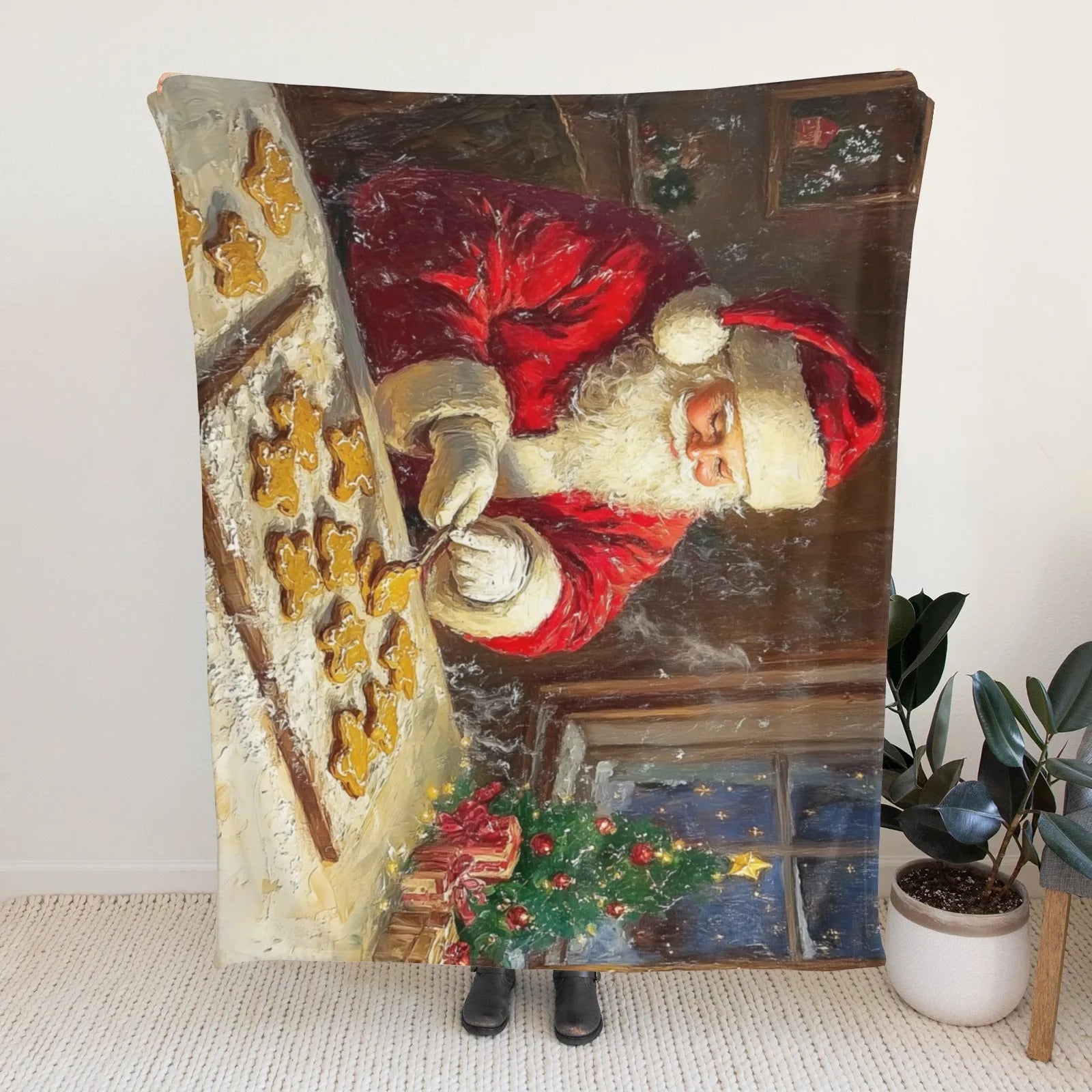 Blankets 1150g Flannel Christmas Santa Gingerbread Oil Painting Style Weighted Baby Blankets Home Decor PrintToucan - PrintToucanChrismas Gift150cm x 200cm/60"x80"