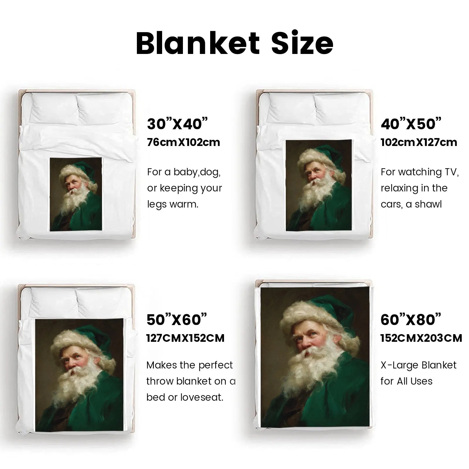 Blankets 1150g Flannel Christmas Santa Oil Painting Realistic Weighted Baby Blankets PrintToucan - PrintToucanChrismas Gift150cm x 200cm/60"x80"