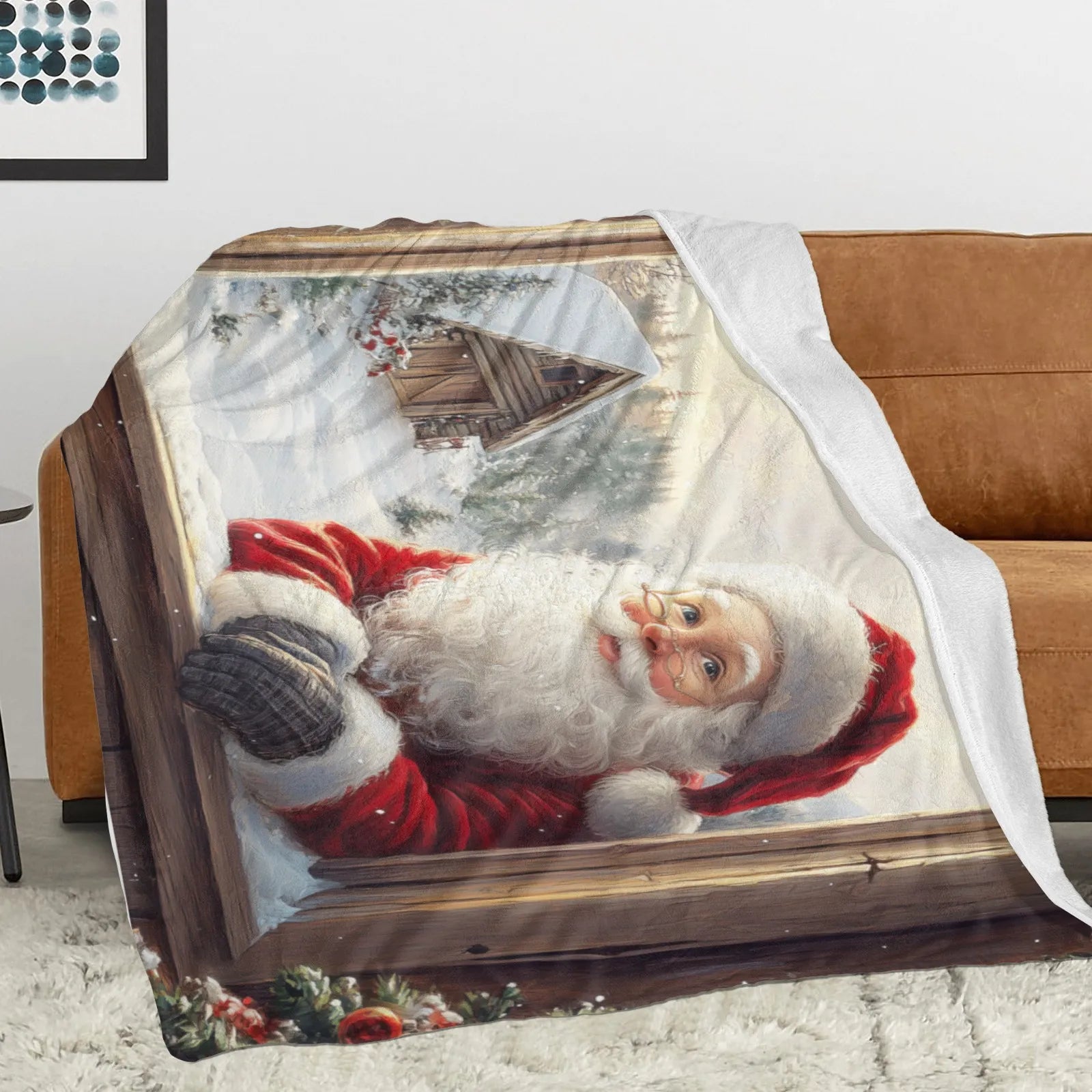 Blankets 1150g Flannel Christmas Santa Window Scene Weighted Baby Blankets Holiday Cozy PrintToucan - PrintToucanChrismas Gift150cm x 200cm/60"x80"