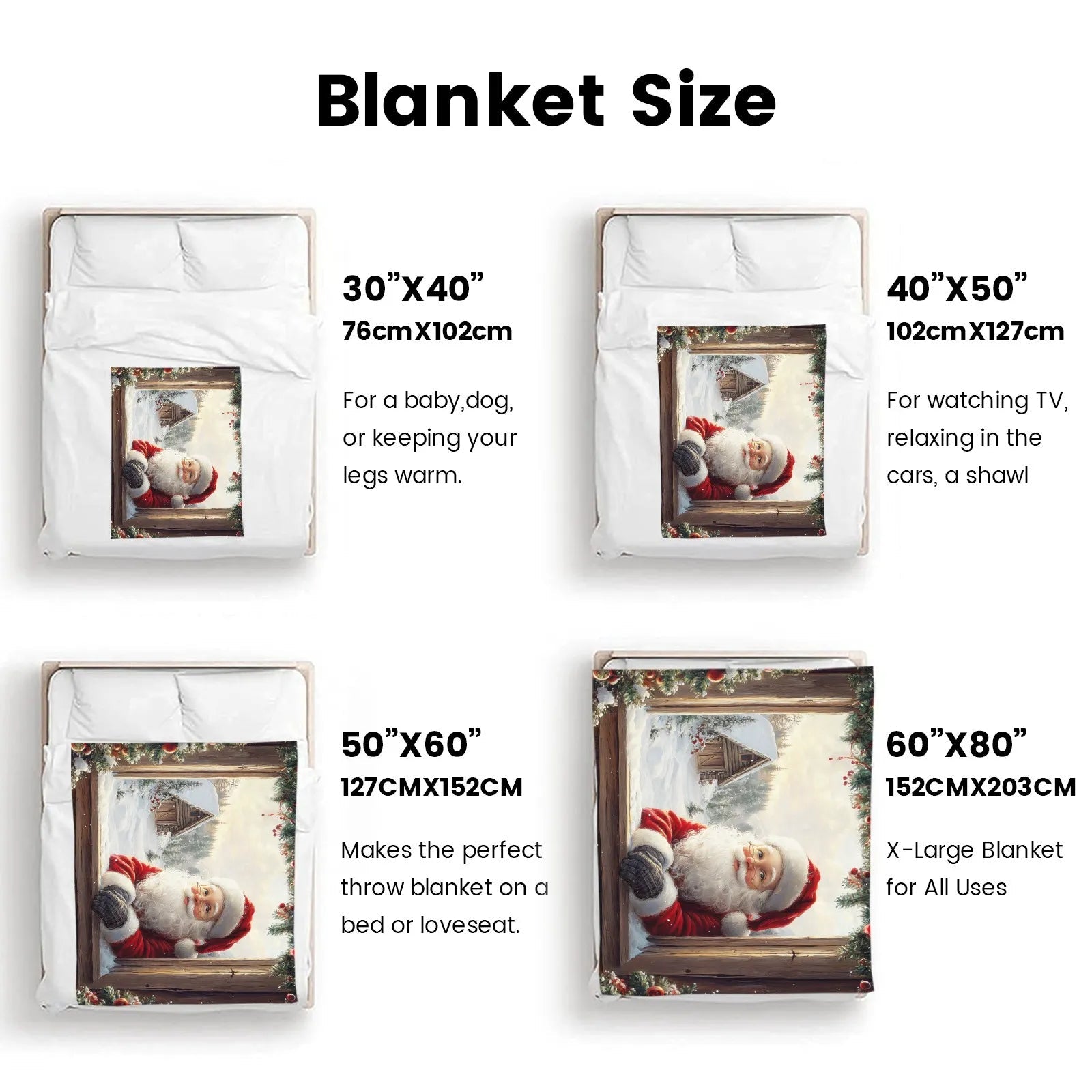 Blankets 1150g Flannel Christmas Santa Window Scene Weighted Baby Blankets Holiday Cozy PrintToucan - PrintToucanChrismas Gift150cm x 200cm/60"x80"