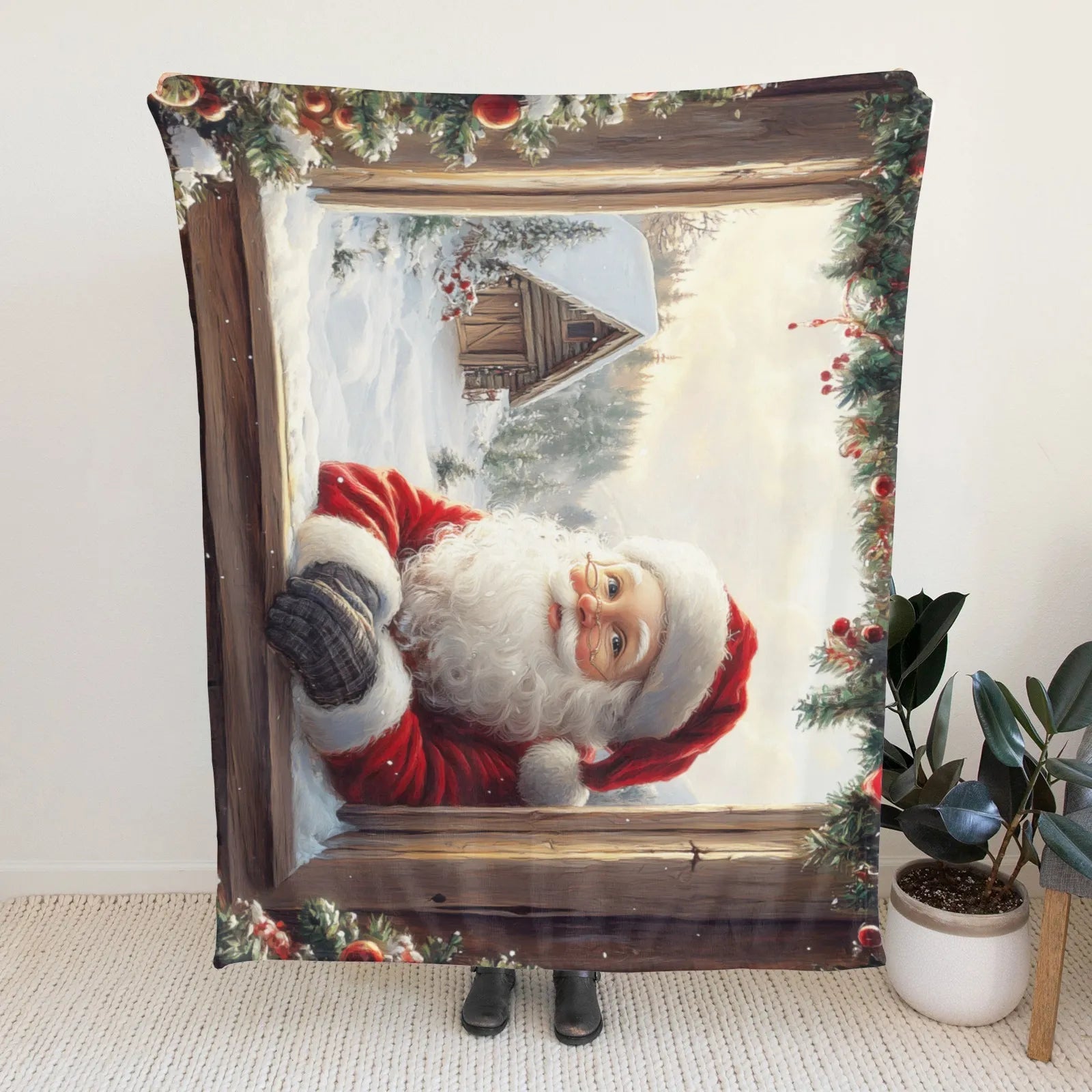 Blankets 1150g Flannel Christmas Santa Window Scene Weighted Baby Blankets Holiday Cozy PrintToucan - PrintToucanChrismas Gift150cm x 200cm/60"x80"