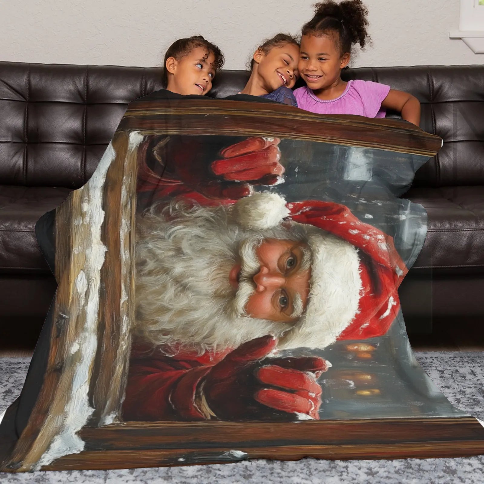 Blankets 1150g Flannel Christmas Santa Window Scene Weighted Baby Blankets PrintToucan Made In USA - PrintToucanChrismas Gift150cm x 200cm/60"x80"