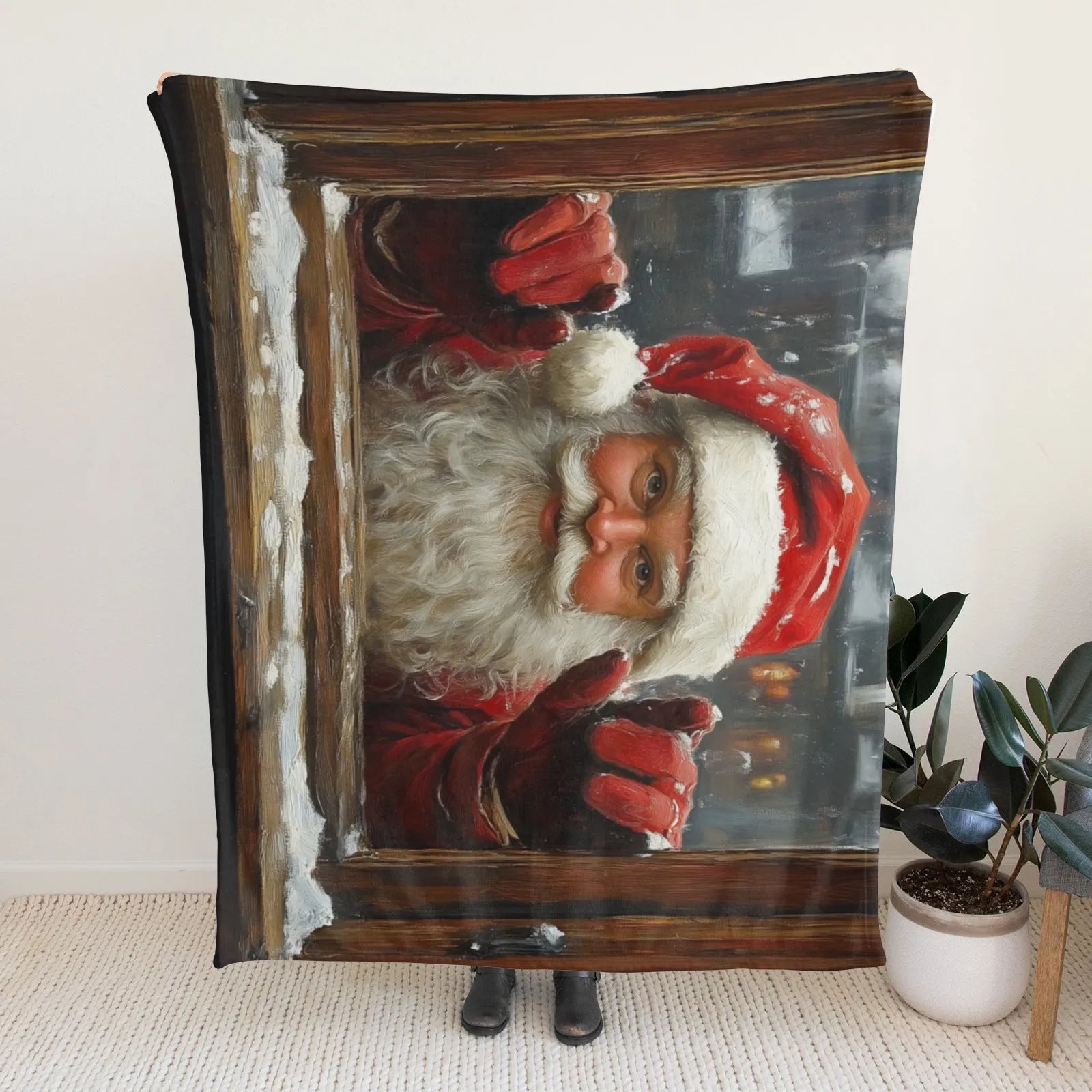 Blankets 1150g Flannel Christmas Santa Window Scene Weighted Baby Blankets PrintToucan Made In USA - PrintToucanChrismas Gift150cm x 200cm/60"x80"