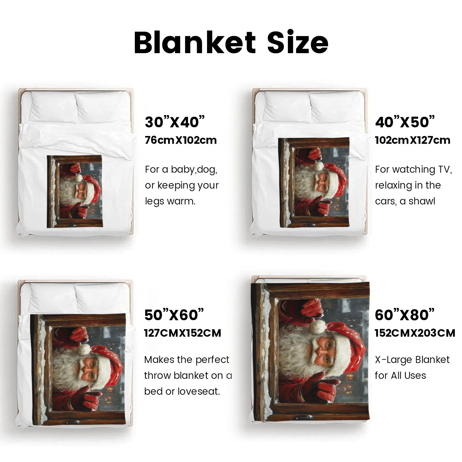 Blankets 1150g Flannel Christmas Santa Window Scene Weighted Baby Blankets PrintToucan Made In USA - PrintToucanChrismas Gift150cm x 200cm/60"x80"