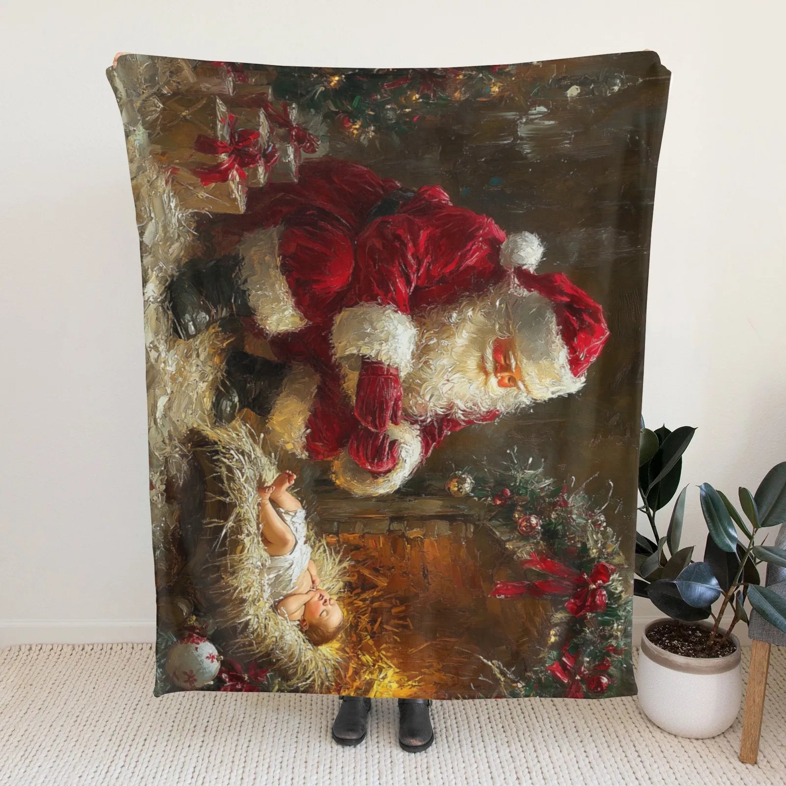 Blankets 1150g Flannel Christmas Santa With Baby Oil Painting Weighted Baby Blankets PrintToucan - PrintToucanChrismas Gift150cm x 200cm/60"x80"