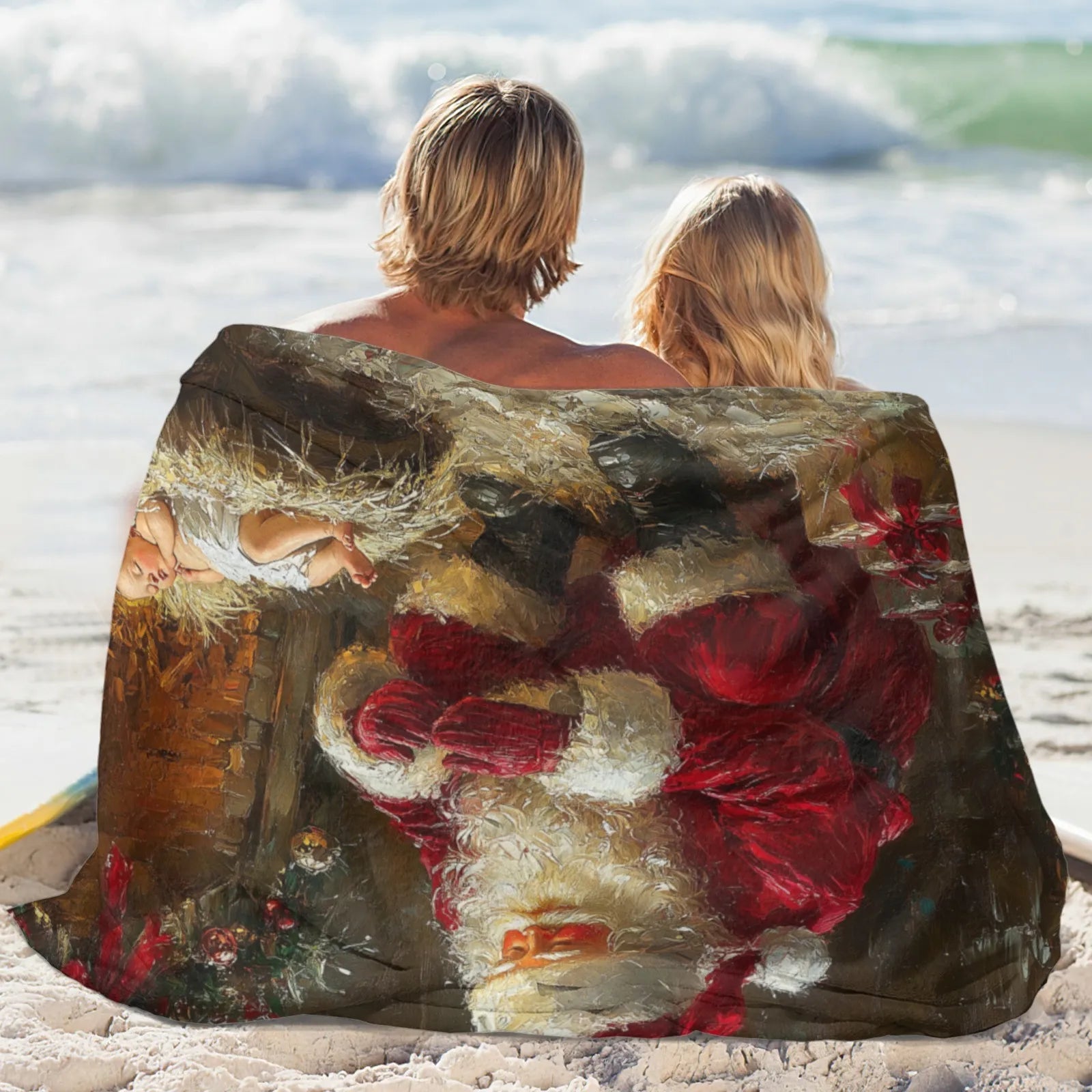 Blankets 1150g Flannel Christmas Santa With Baby Oil Painting Weighted Baby Blankets PrintToucan - PrintToucanChrismas Gift150cm x 200cm/60"x80"