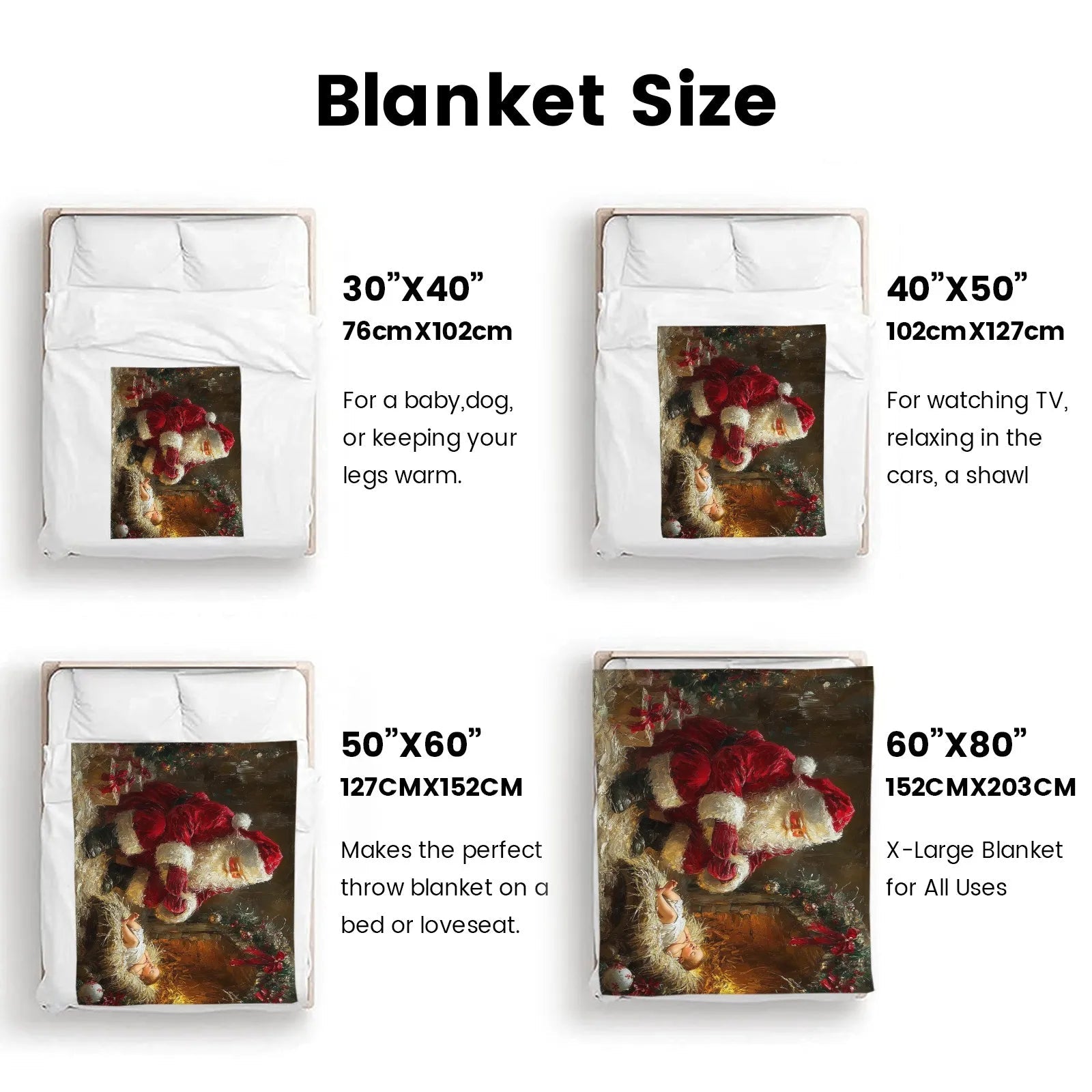 Blankets 1150g Flannel Christmas Santa With Baby Oil Painting Weighted Baby Blankets PrintToucan - PrintToucanChrismas Gift150cm x 200cm/60"x80"