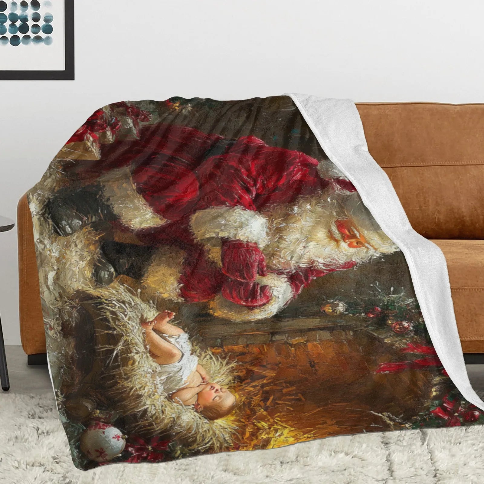 Blankets 1150g Flannel Christmas Santa With Baby Oil Painting Weighted Baby Blankets PrintToucan - PrintToucanChrismas Gift150cm x 200cm/60"x80"