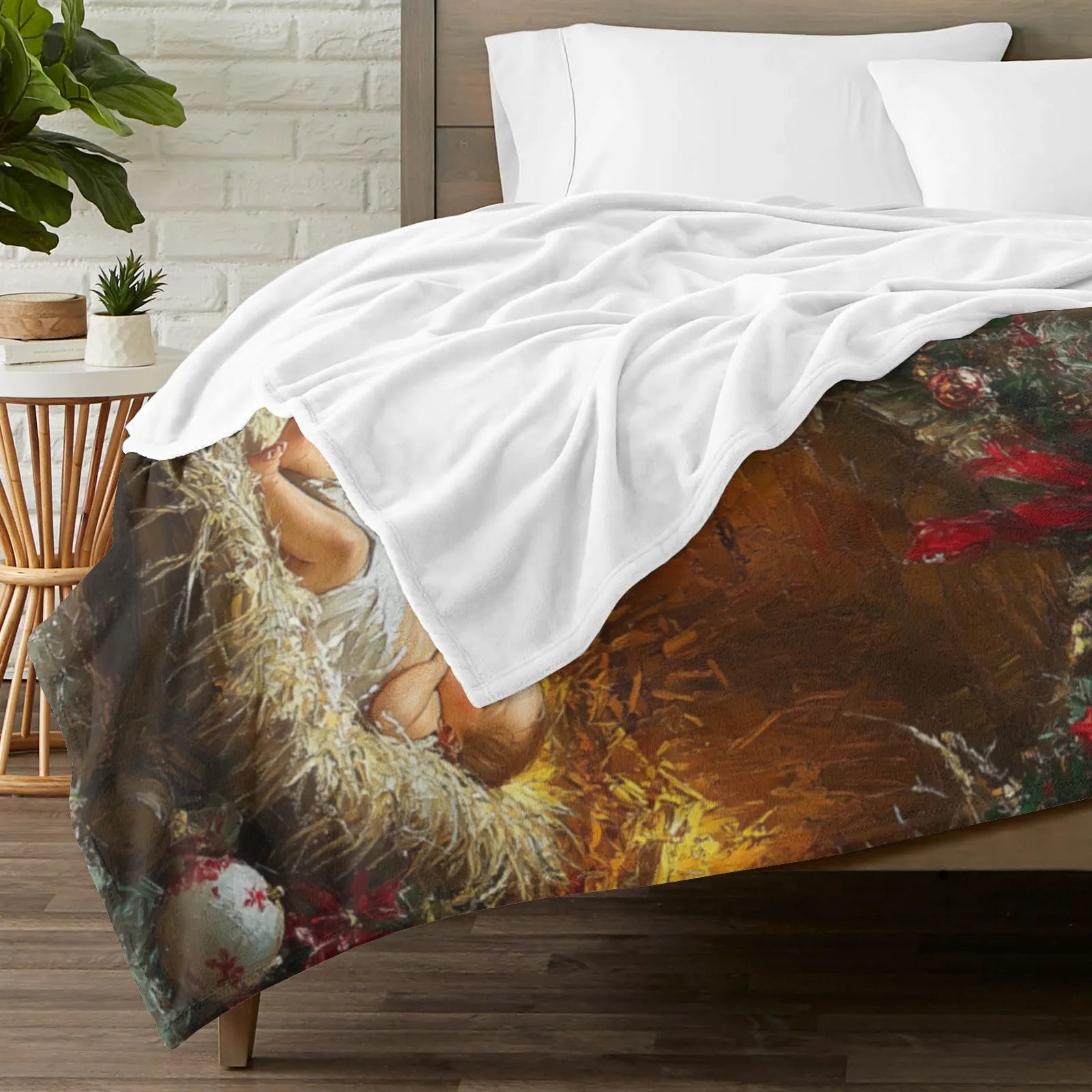 Blankets 1150g Flannel Christmas Santa With Baby Oil Painting Weighted Baby Blankets PrintToucan - PrintToucanChrismas Gift150cm x 200cm/60"x80"