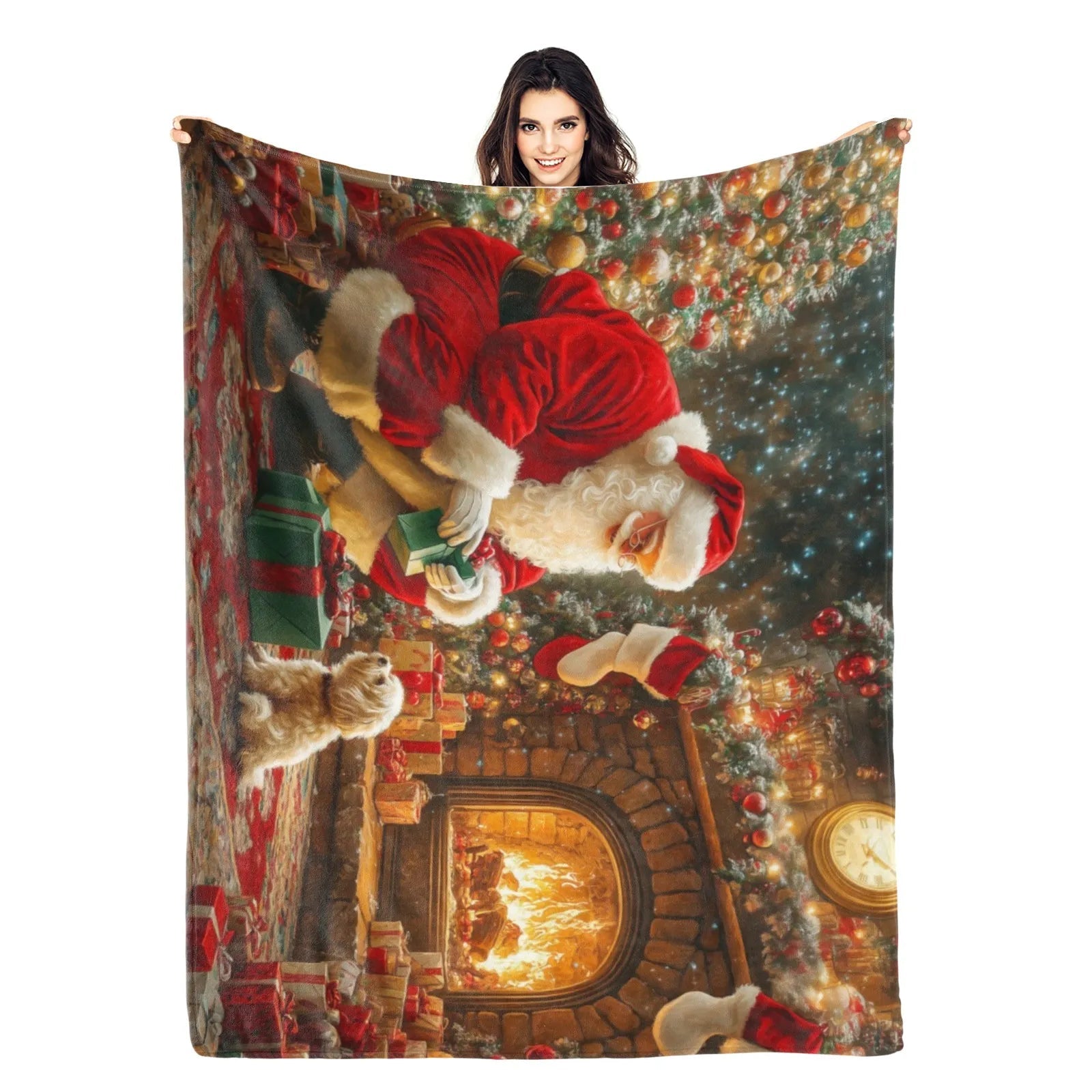 Blankets 1150g Flannel Christmas Santa With Gifts And Dog Weighted Baby Blankets PrintToucan - PrintToucanChrismas Gift150cm x 200cm/60"x80"