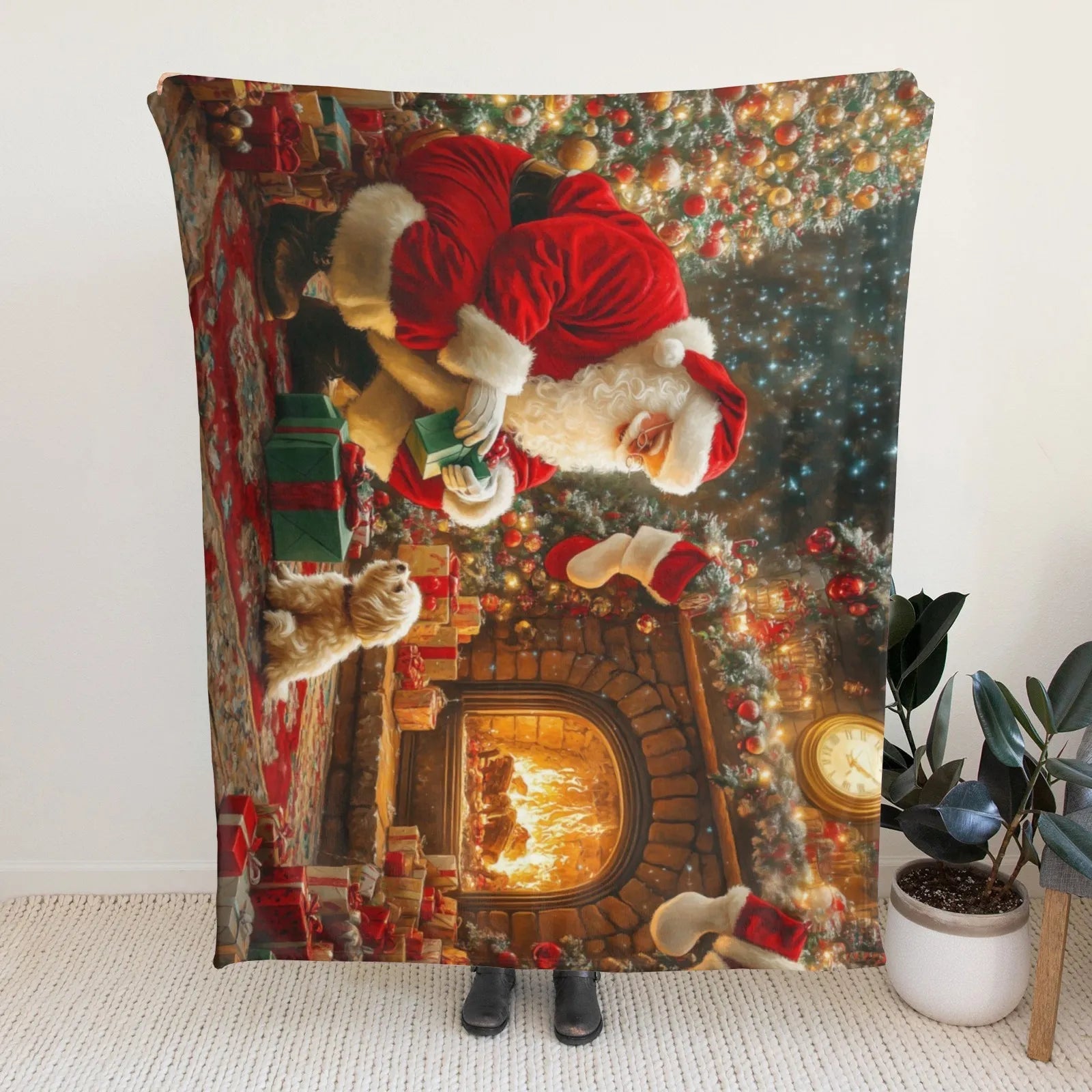 Blankets 1150g Flannel Christmas Santa With Gifts And Dog Weighted Baby Blankets PrintToucan - PrintToucanChrismas Gift150cm x 200cm/60"x80"
