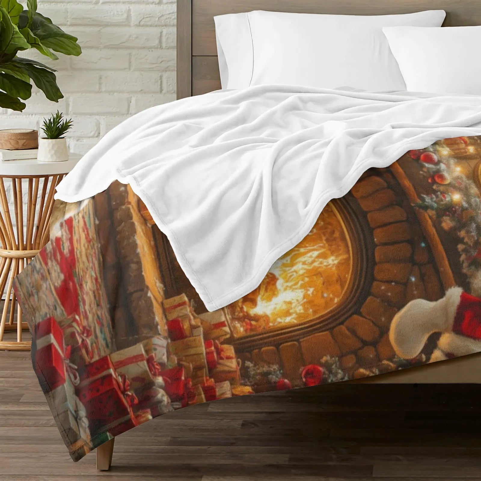 Blankets 1150g Flannel Christmas Santa With Gifts And Dog Weighted Baby Blankets PrintToucan - PrintToucanChrismas Gift150cm x 200cm/60"x80"