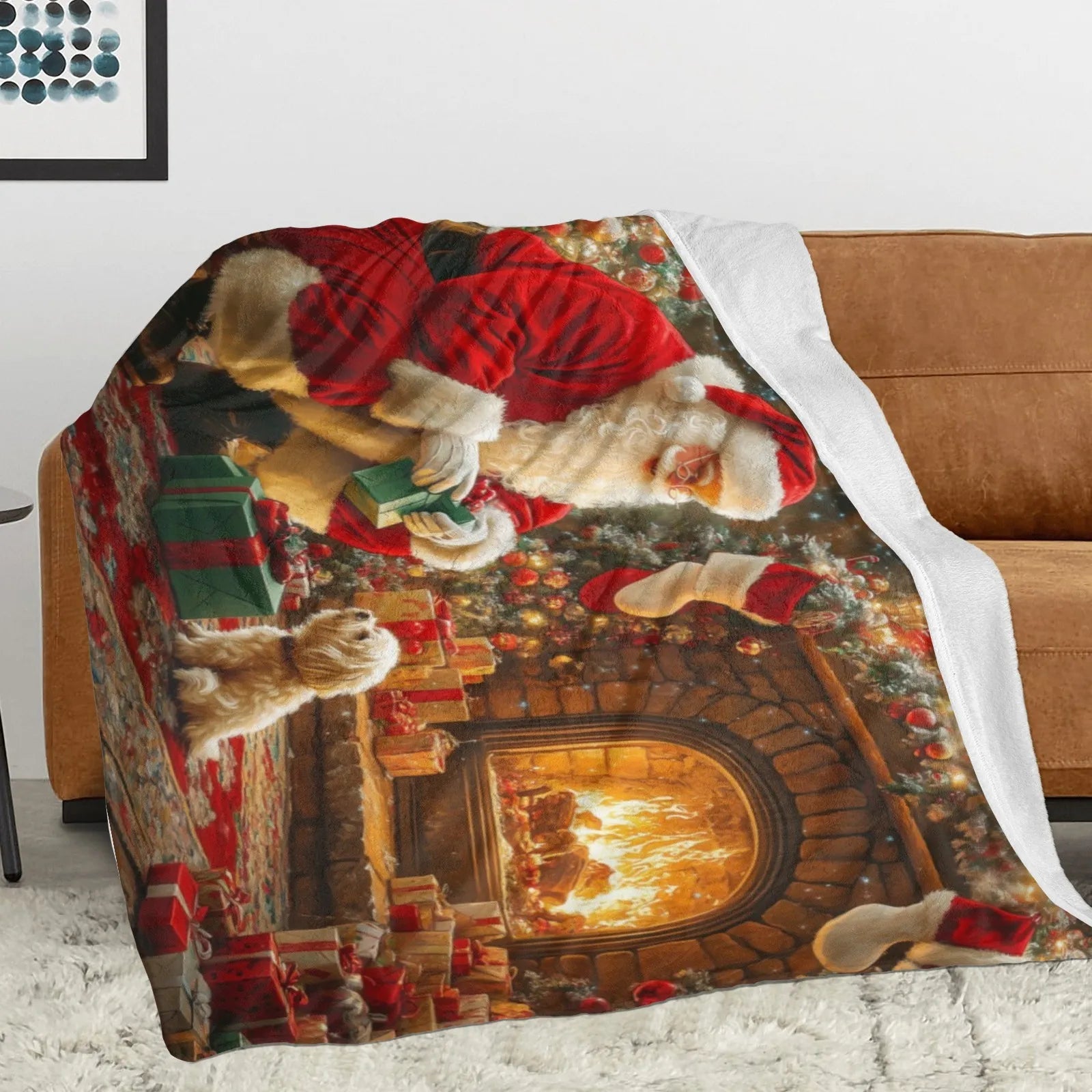 Blankets 1150g Flannel Christmas Santa With Gifts And Dog Weighted Baby Blankets PrintToucan - PrintToucanChrismas Gift150cm x 200cm/60"x80"