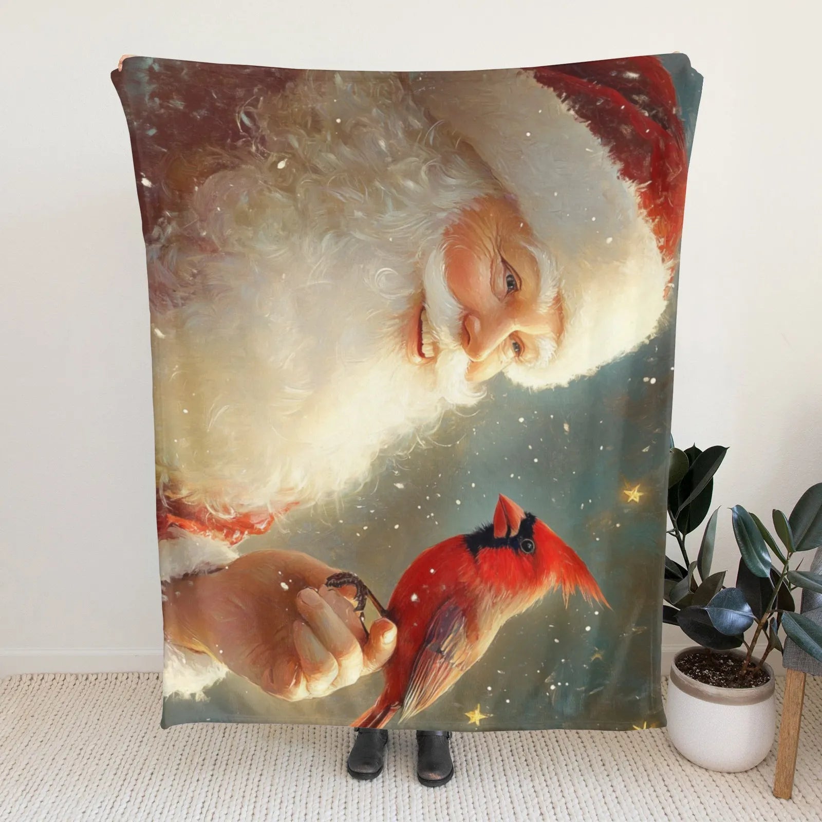 Blankets 1150g Flannel Christmas Santa with Red Bird Weighted Baby Blankets PrintToucan - PrintToucanChrismas Gift150cm x 200cm/60"x80"
