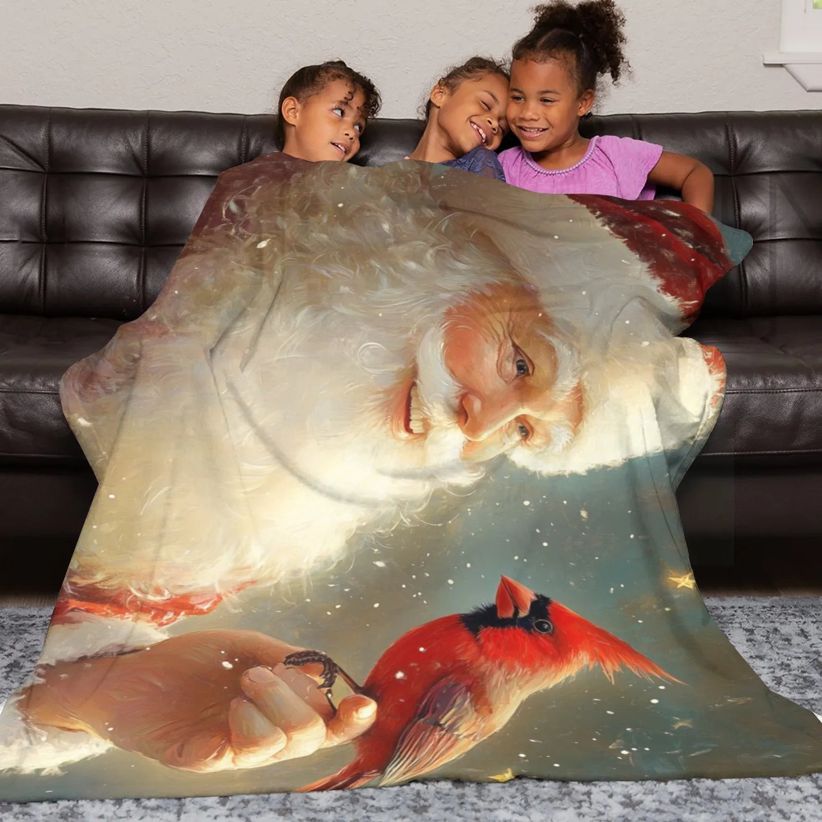 Blankets 1150g Flannel Christmas Santa with Red Bird Weighted Baby Blankets PrintToucan - PrintToucanChrismas Gift150cm x 200cm/60"x80"