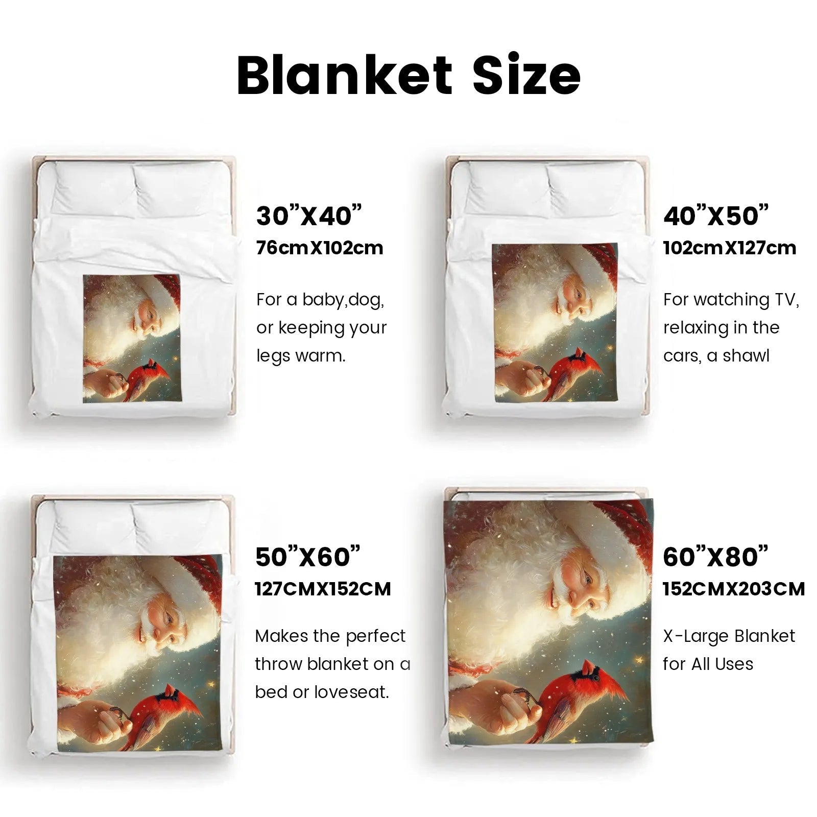 Blankets 1150g Flannel Christmas Santa with Red Bird Weighted Baby Blankets PrintToucan - PrintToucanChrismas Gift150cm x 200cm/60"x80"