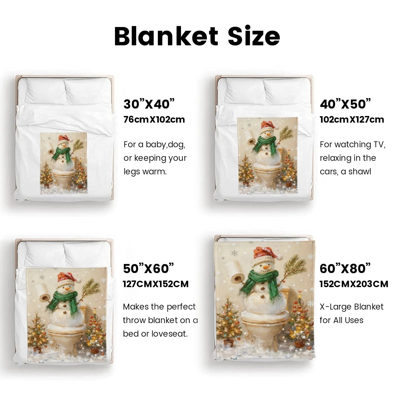 Blankets 1150g Flannel Christmas Snowman Toilet Humor Weighted Baby Blanket – Fun Holiday Gift PrintToucan - PrintToucanChrismas Gift150cm x 200cm/60"x80"