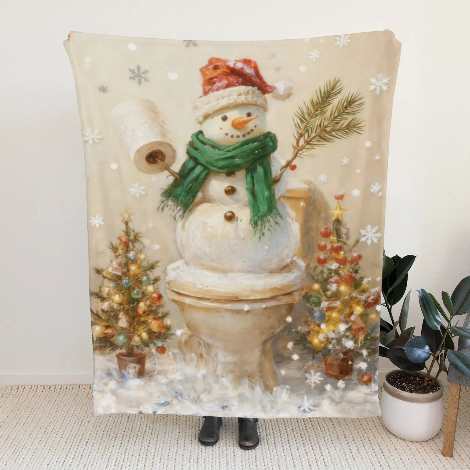 Blankets 1150g Flannel Christmas Snowman Toilet Humor Weighted Baby Blanket – Fun Holiday Gift PrintToucan - PrintToucanChrismas Gift150cm x 200cm/60"x80"