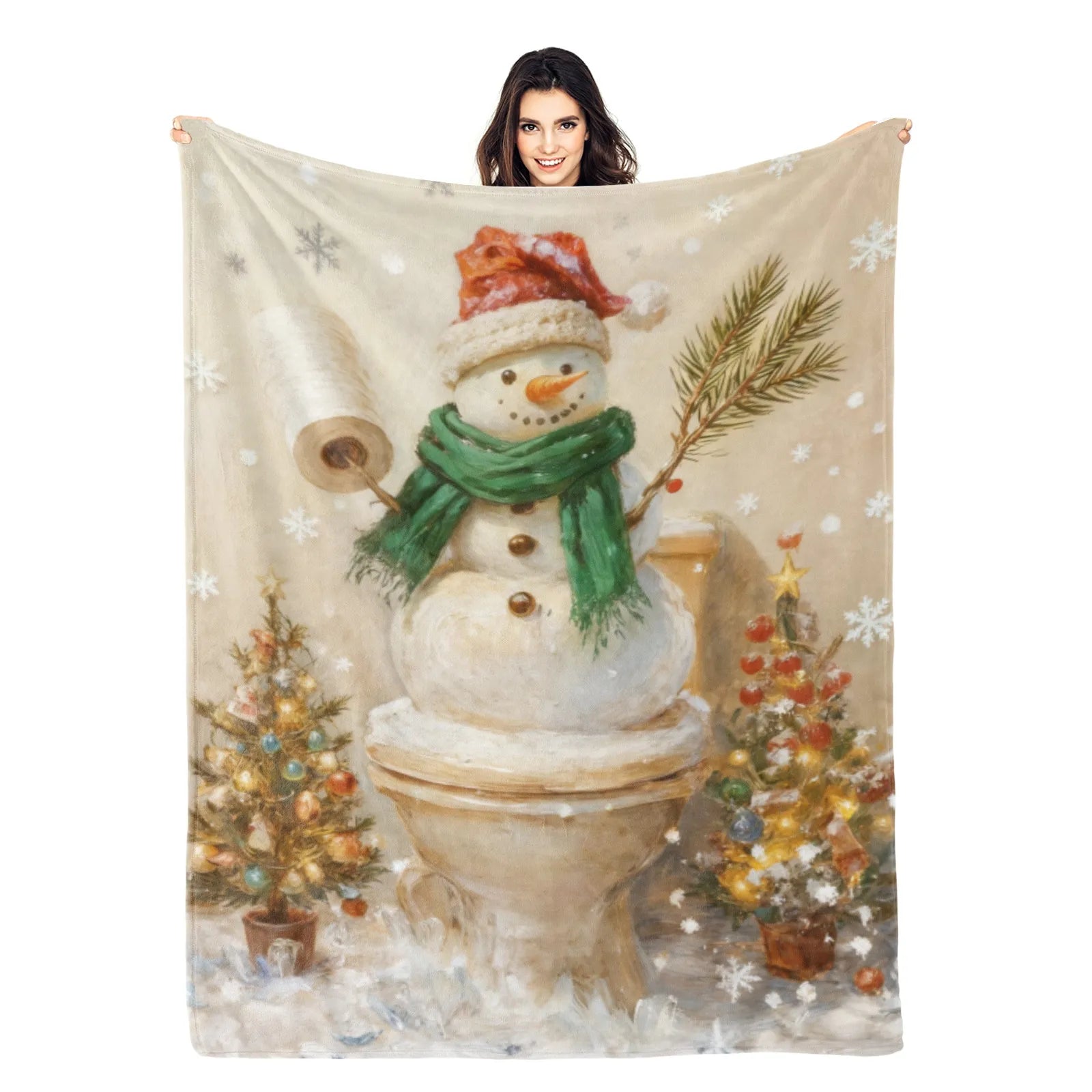 Blankets 1150g Flannel Christmas Snowman Toilet Humor Weighted Baby Blanket – Fun Holiday Gift PrintToucan - PrintToucanChrismas Gift150cm x 200cm/60"x80"