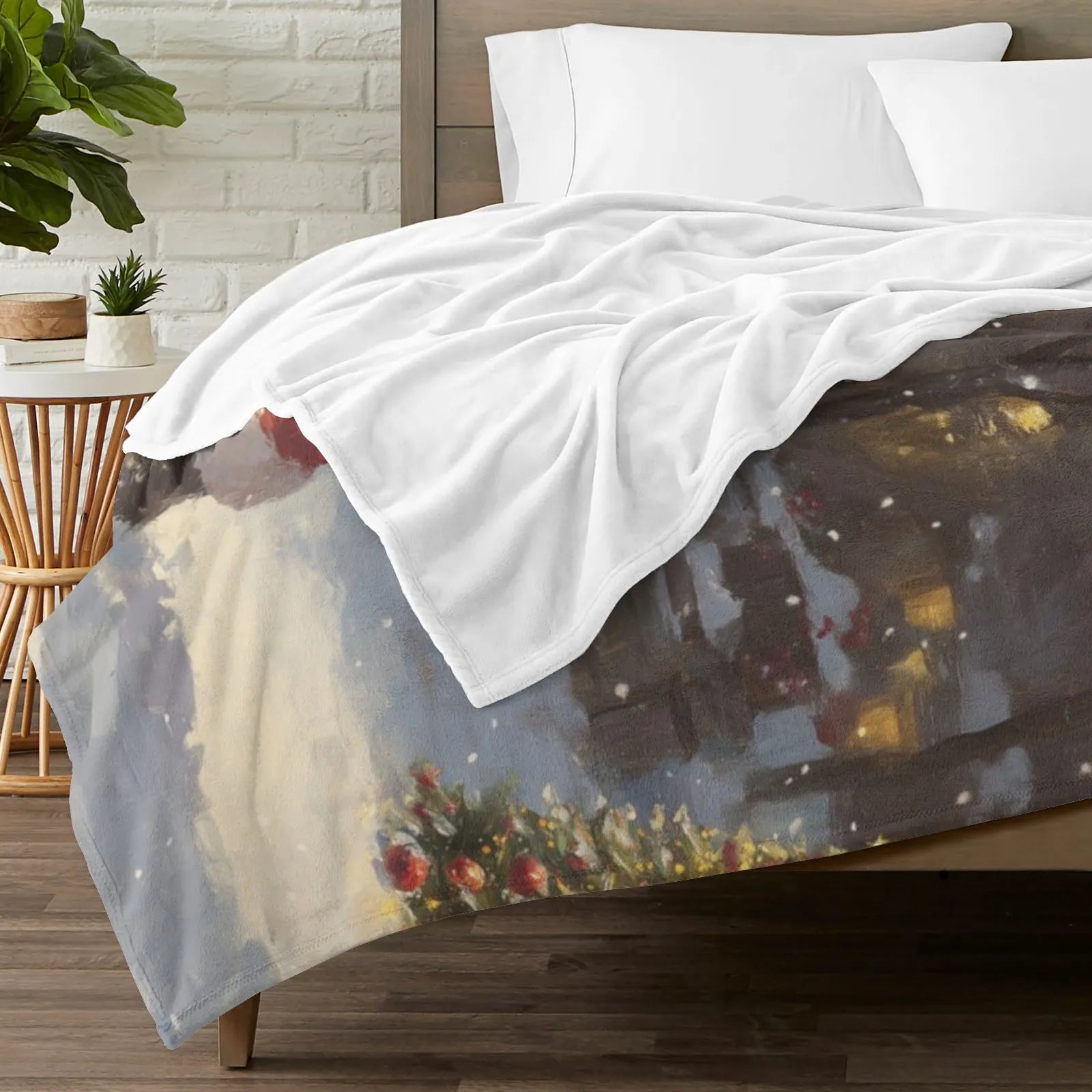 Blankets 1150g Flannel Christmas Theme Santa and Child Building Snowman Scene Weighted Baby Blankets PrintToucan - PrintToucanChrismas Gift150cm x 200cm/60"x80"
